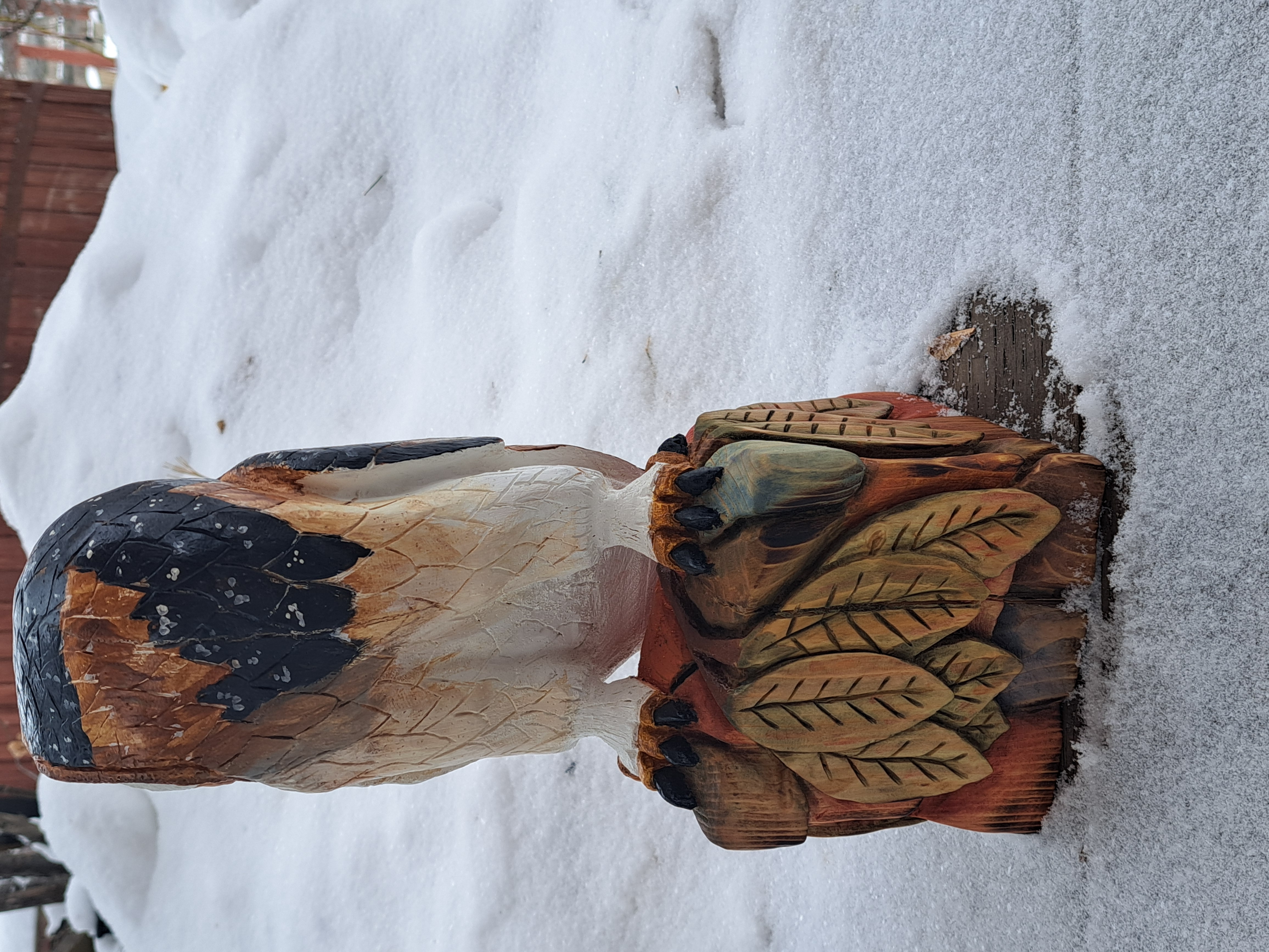 Hand-carved Barn Owl Sculpture