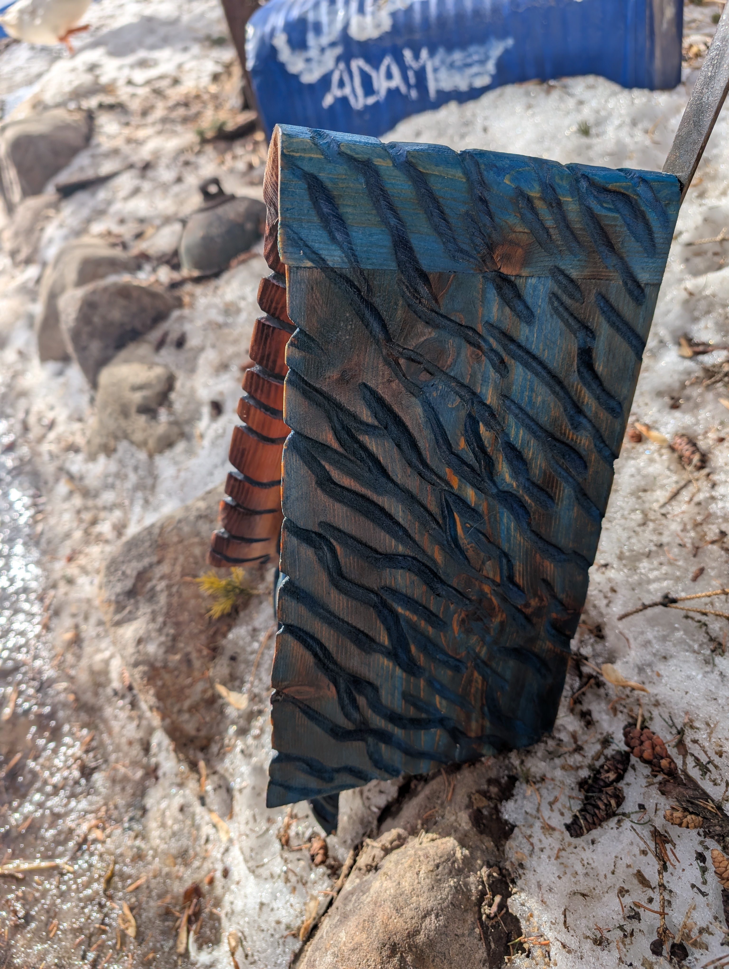 Blue Ice Hand-Carved A-frame Wooden Birdhouse