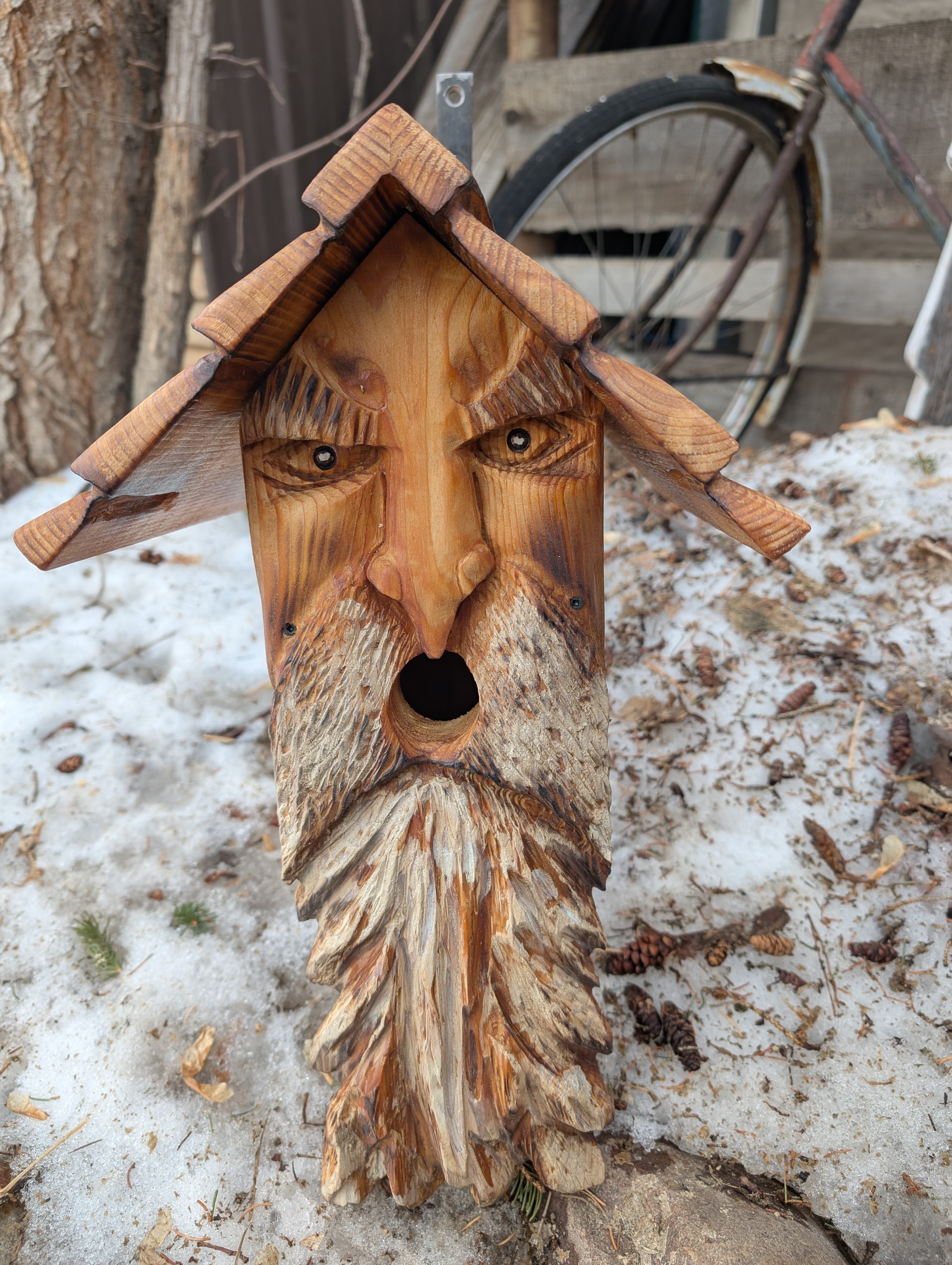 Mountainman Wood Carved Box Birdhouse