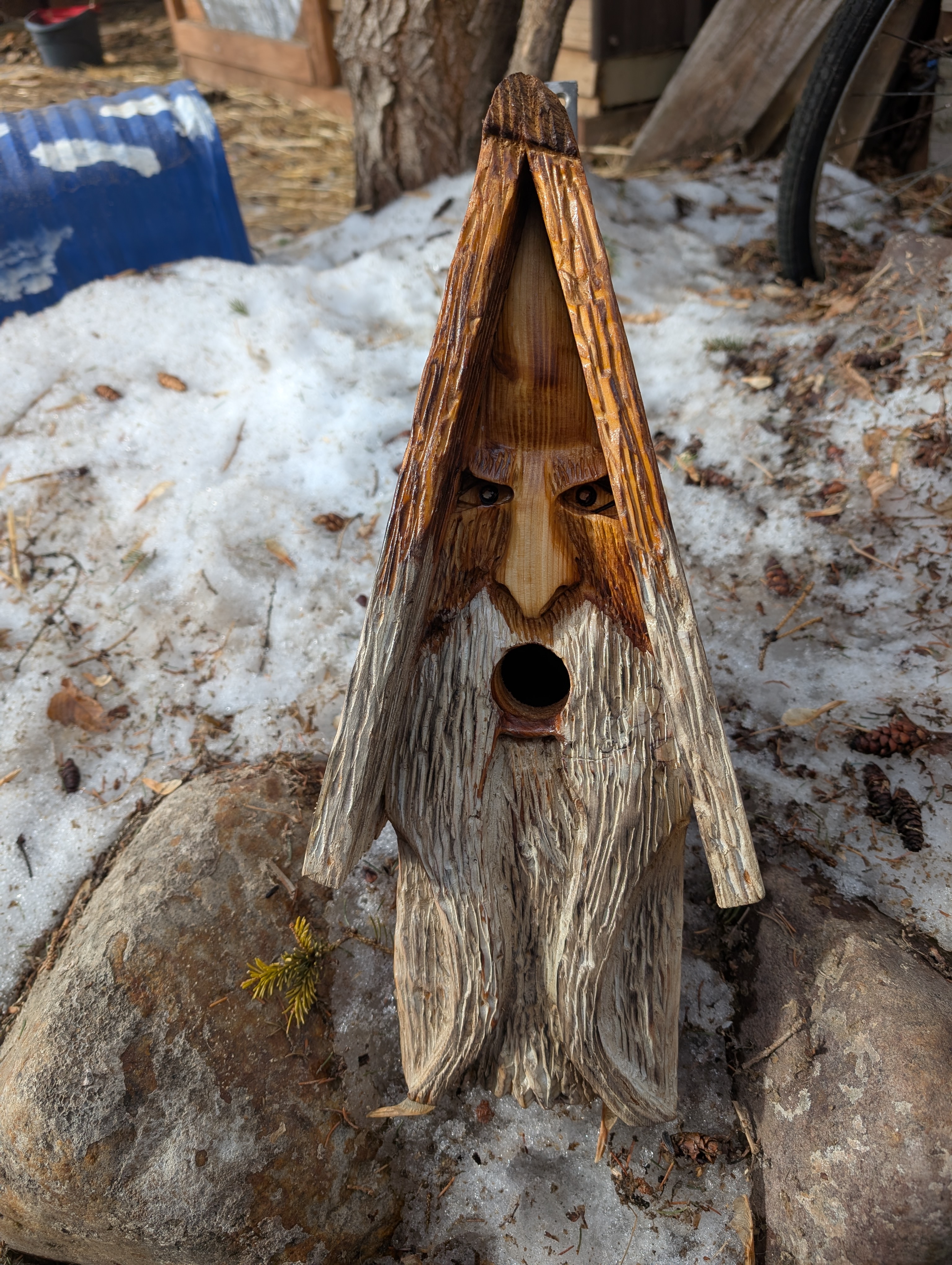 Frosty Handcrafted A-Frame Wooden Birdhouse