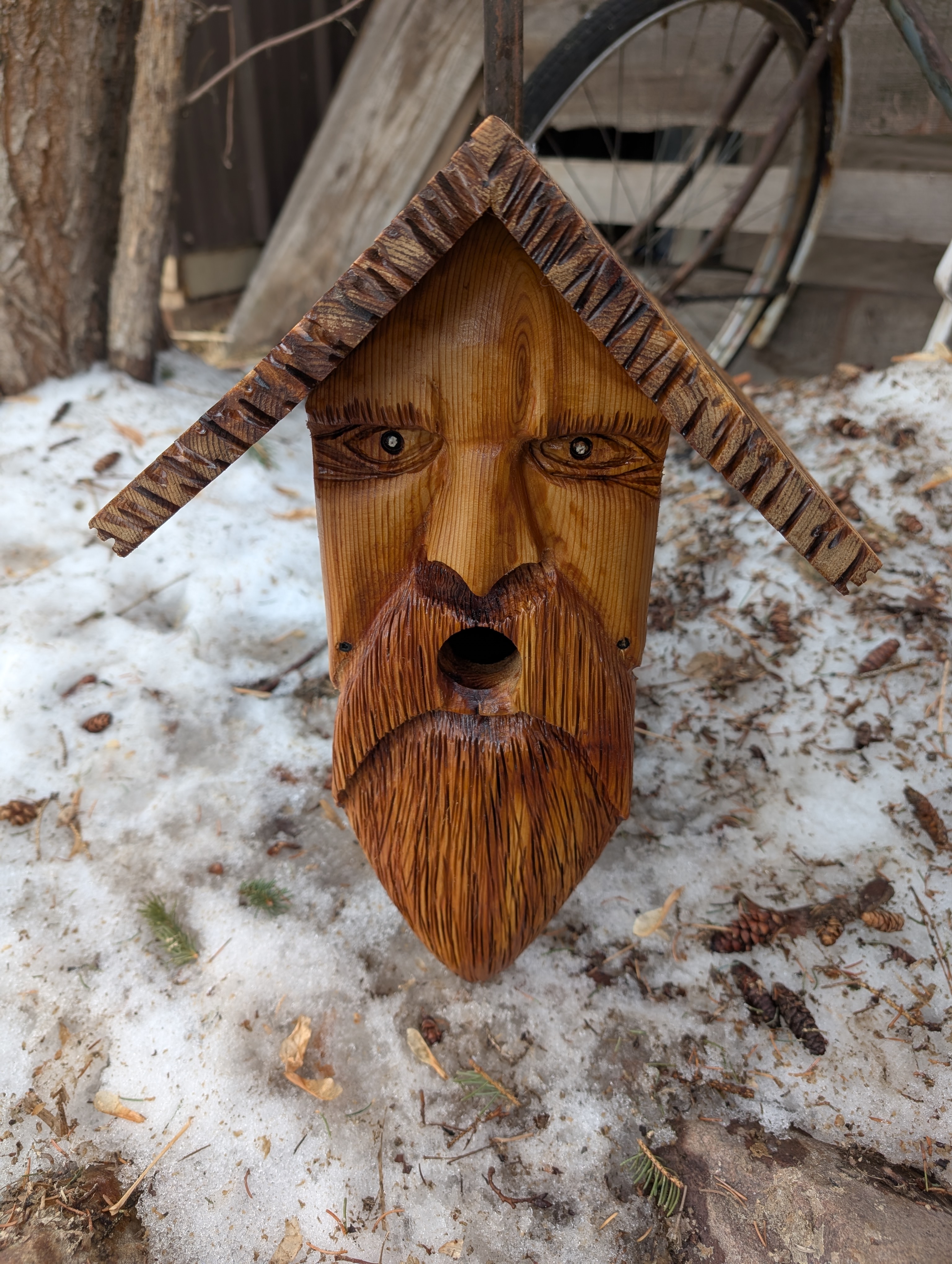 Rip Carved Cedar Birdhouse