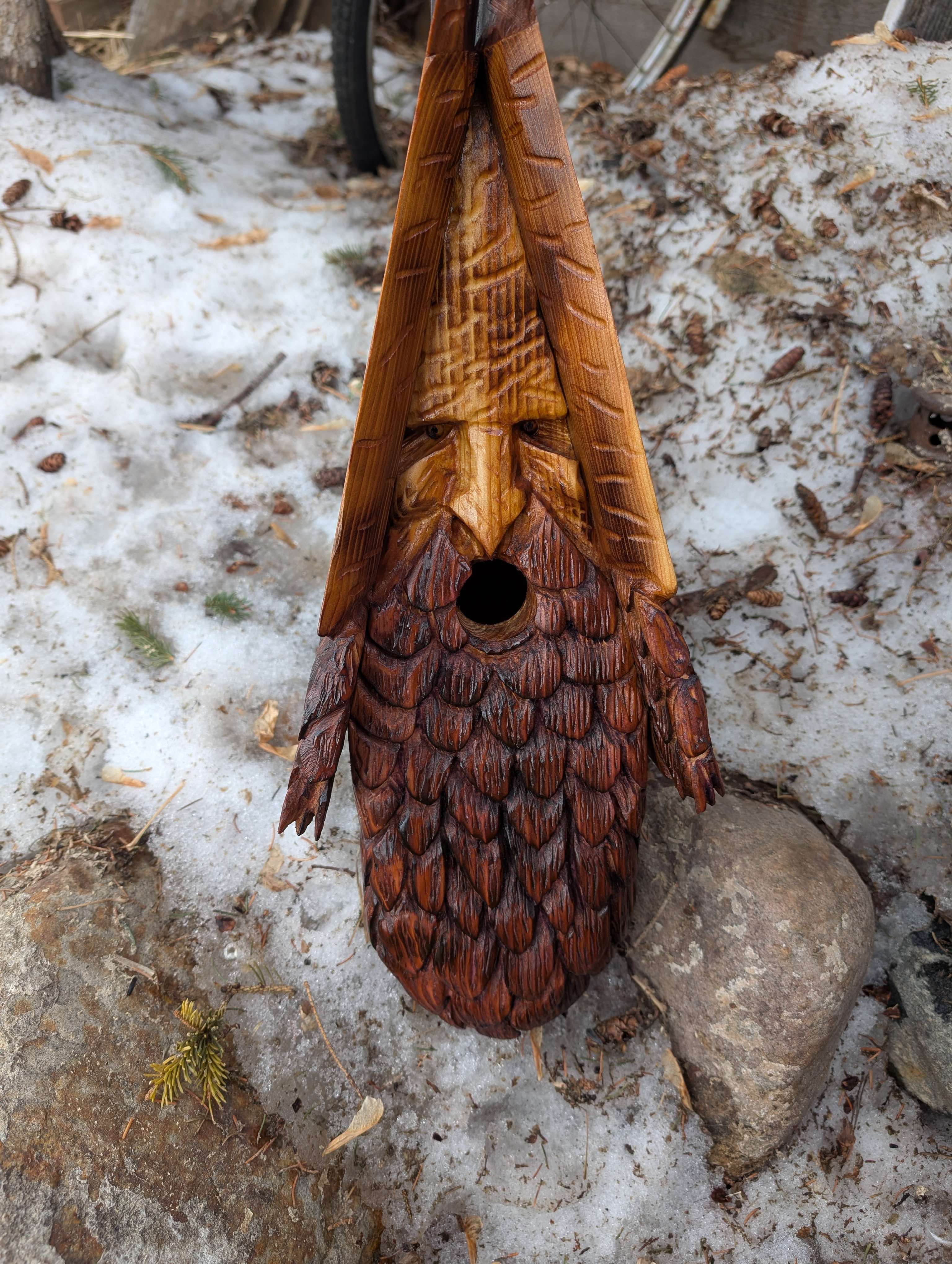 Dragon Scales Hand-Carved Cedar Birdhouse