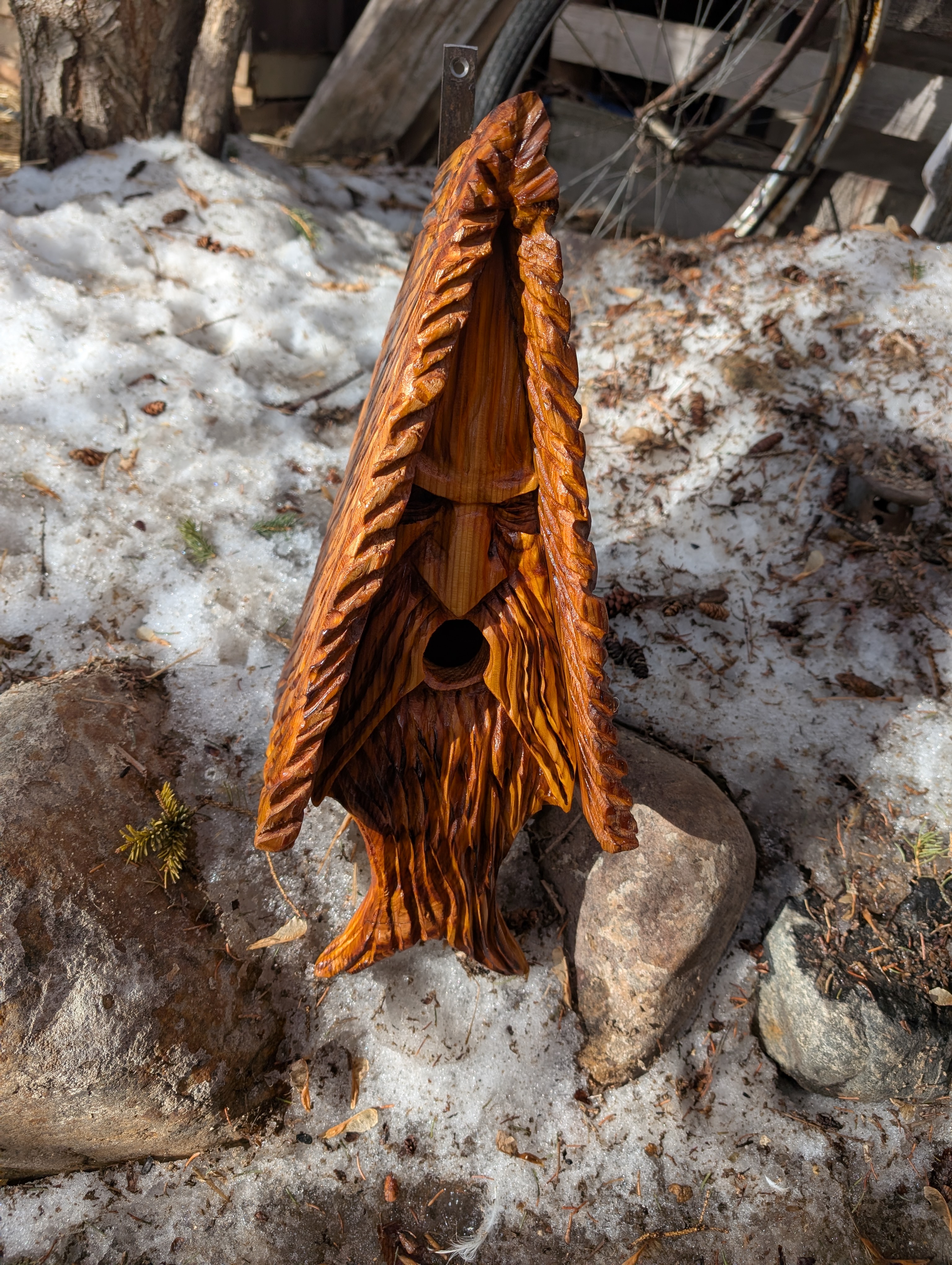 Fish Beard Carved Cedar Birdhouse