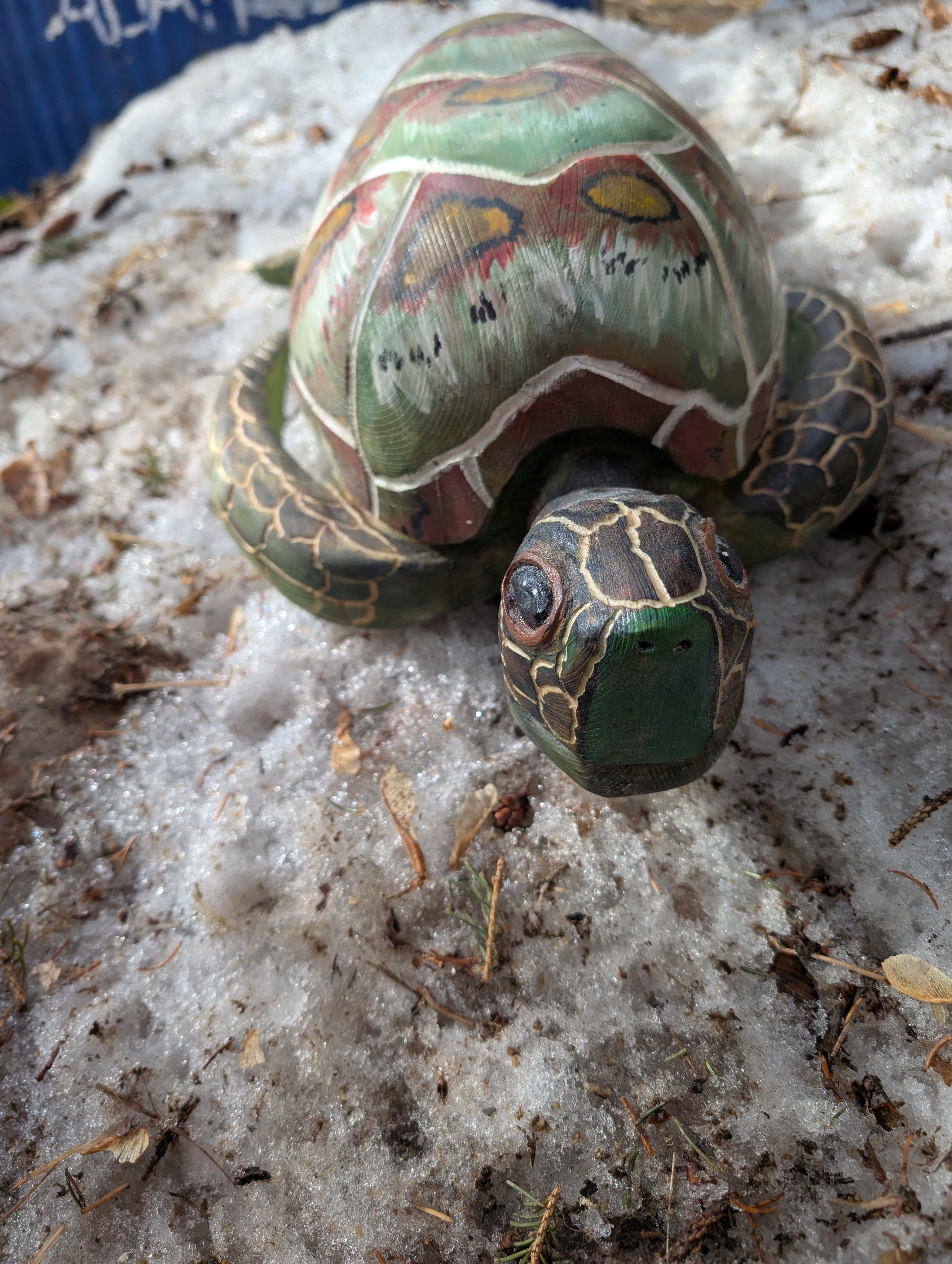Hand-Painted Carved Wooden Turtle
