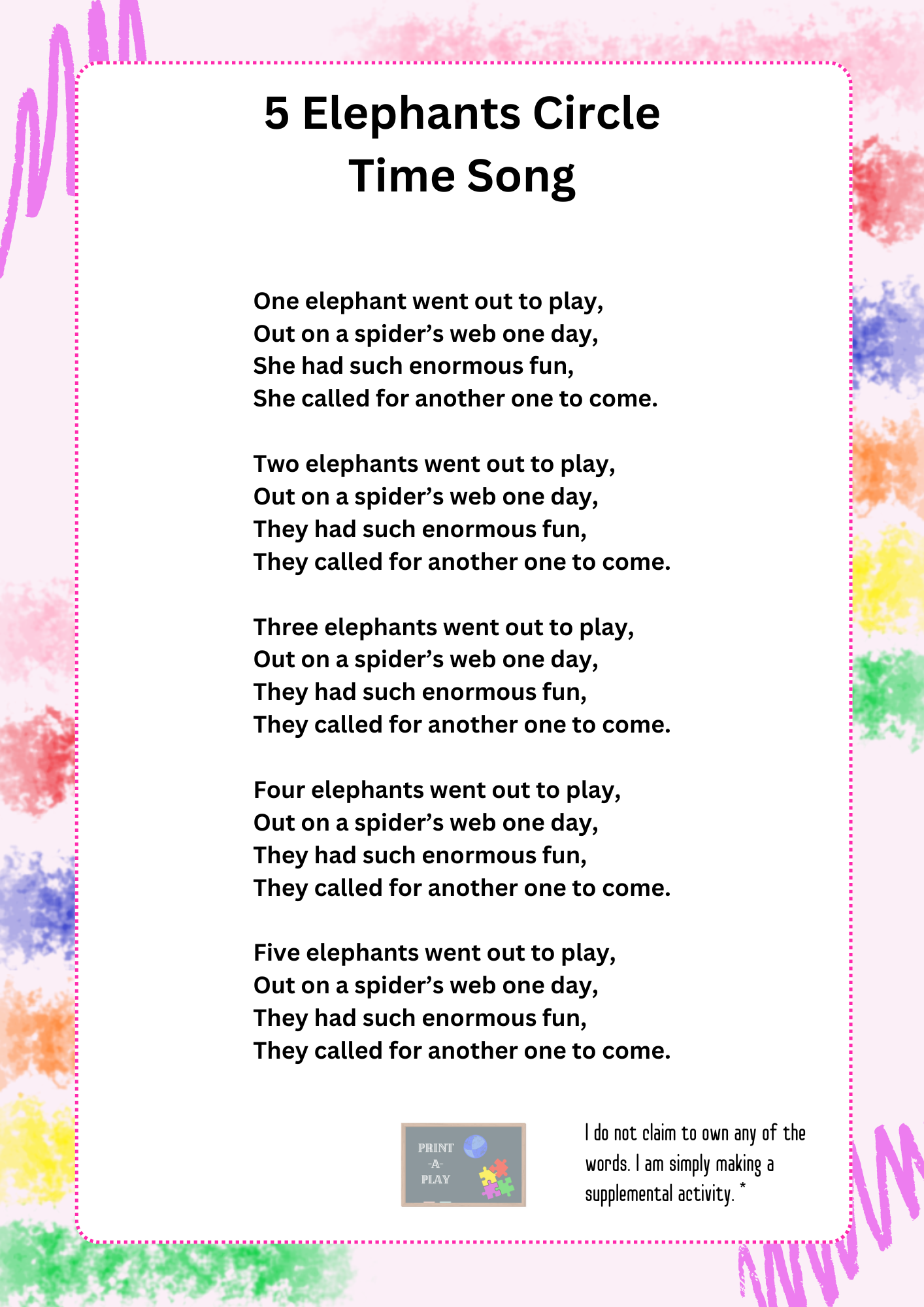 5 Elephants Circle Time Song