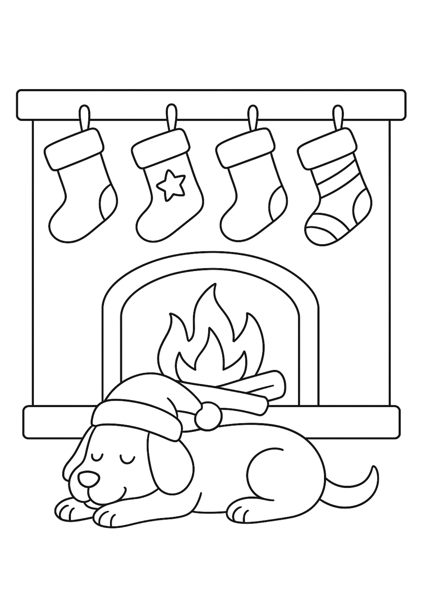 Christmas Fireplace Colouring Page