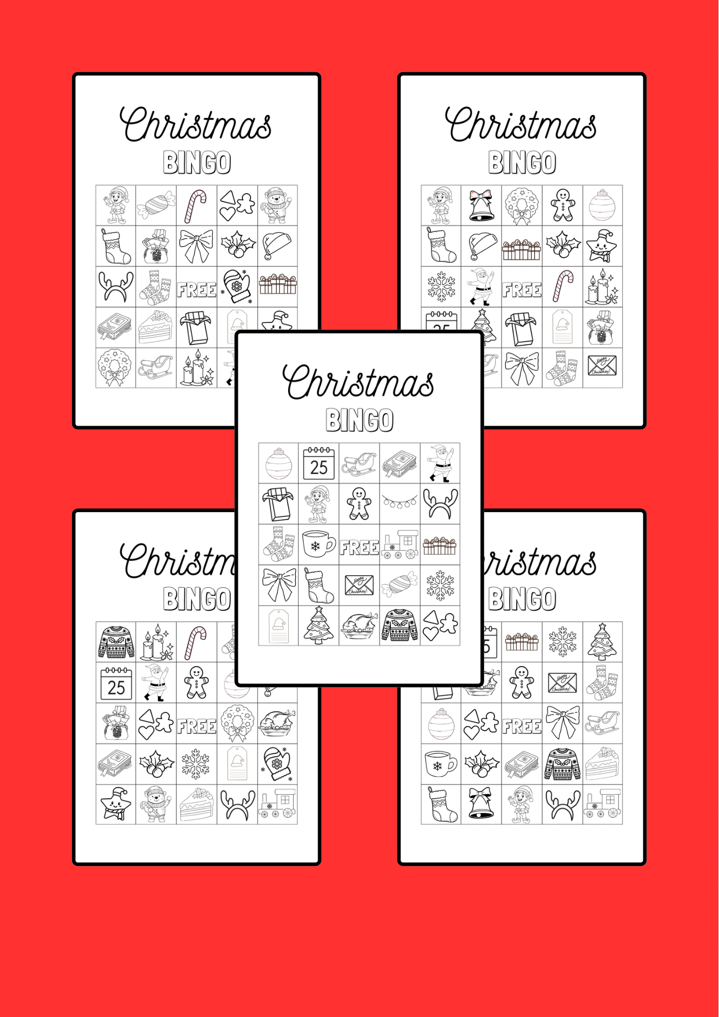 Christmas Bingo Printable Set (Black & White)