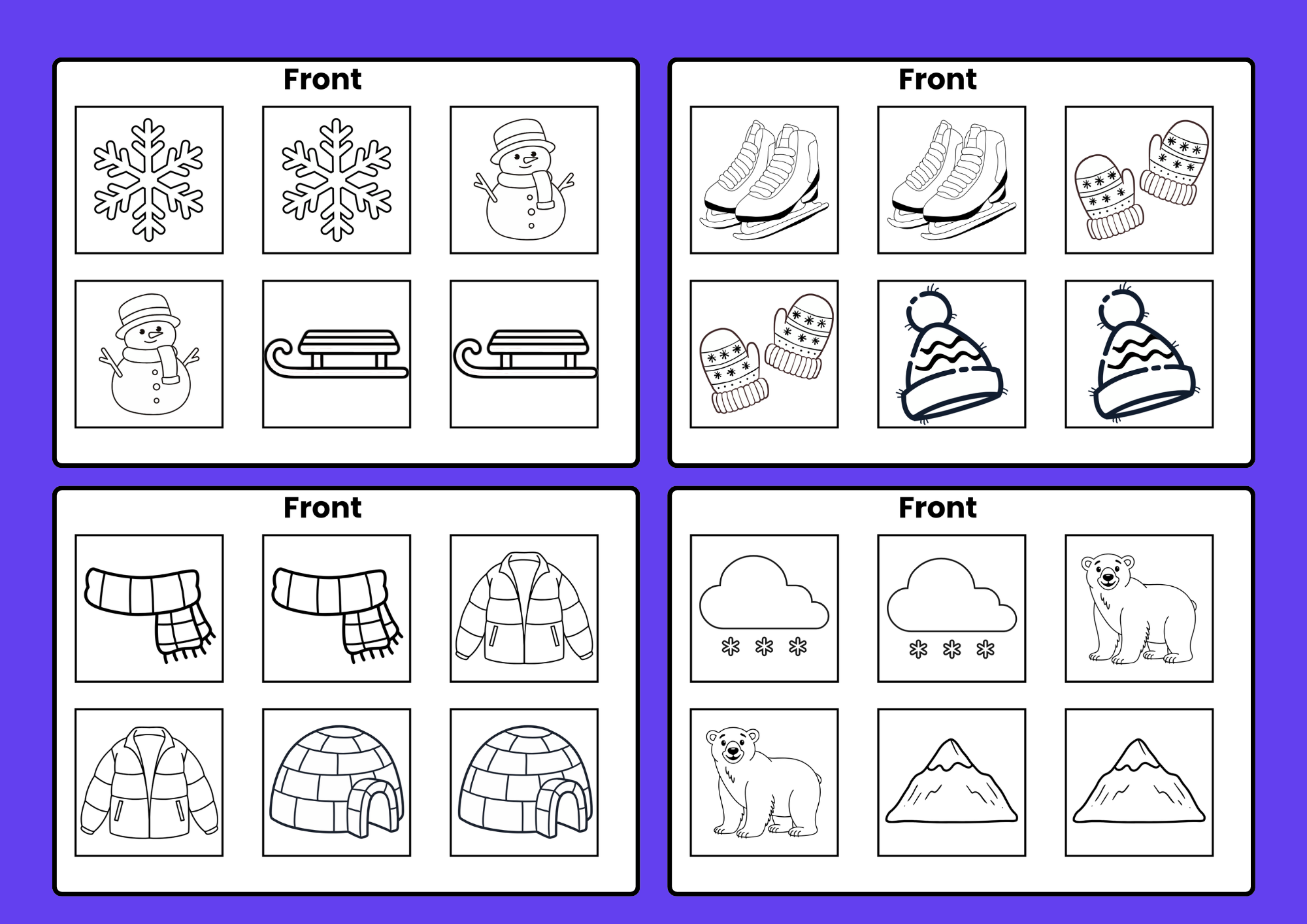 Winter Memory Card Activity (in black & white) 