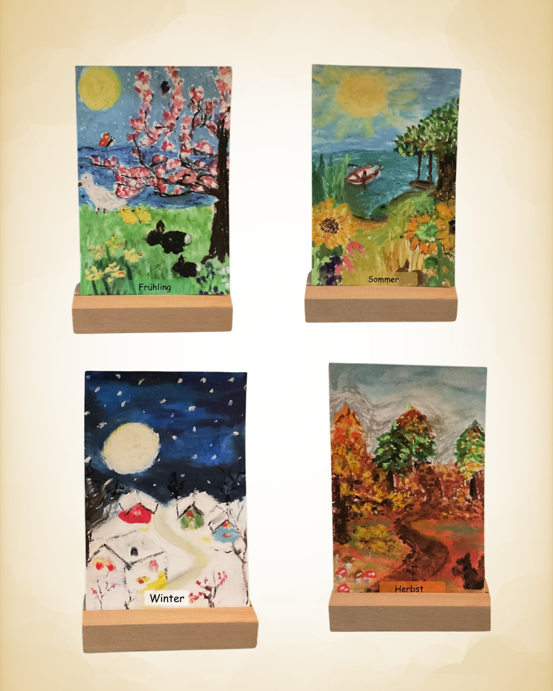 Handgemalte Kunstkarten der vier Jahreszeiten