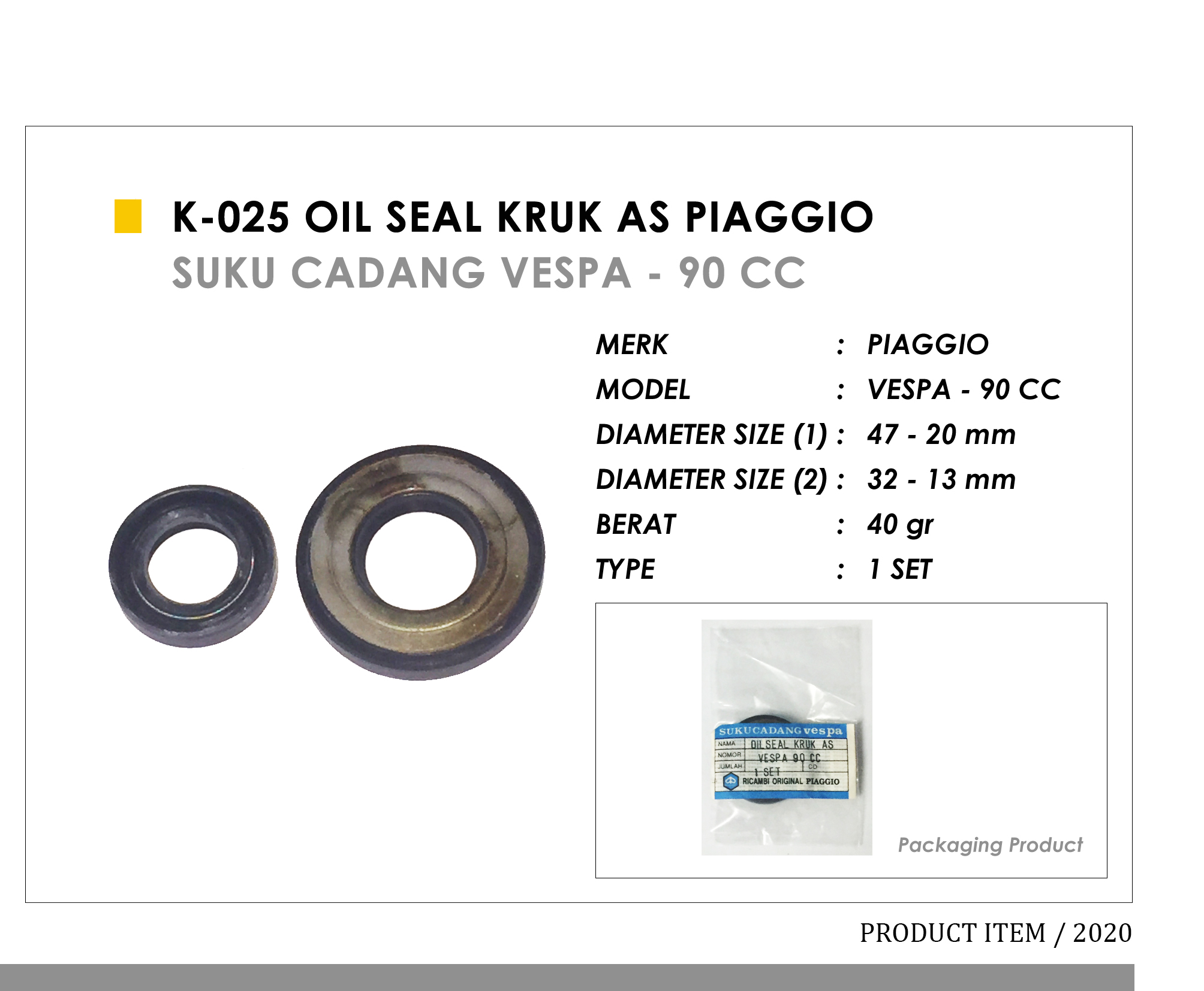 K-025 Oil Seal Kruk As Piaggio