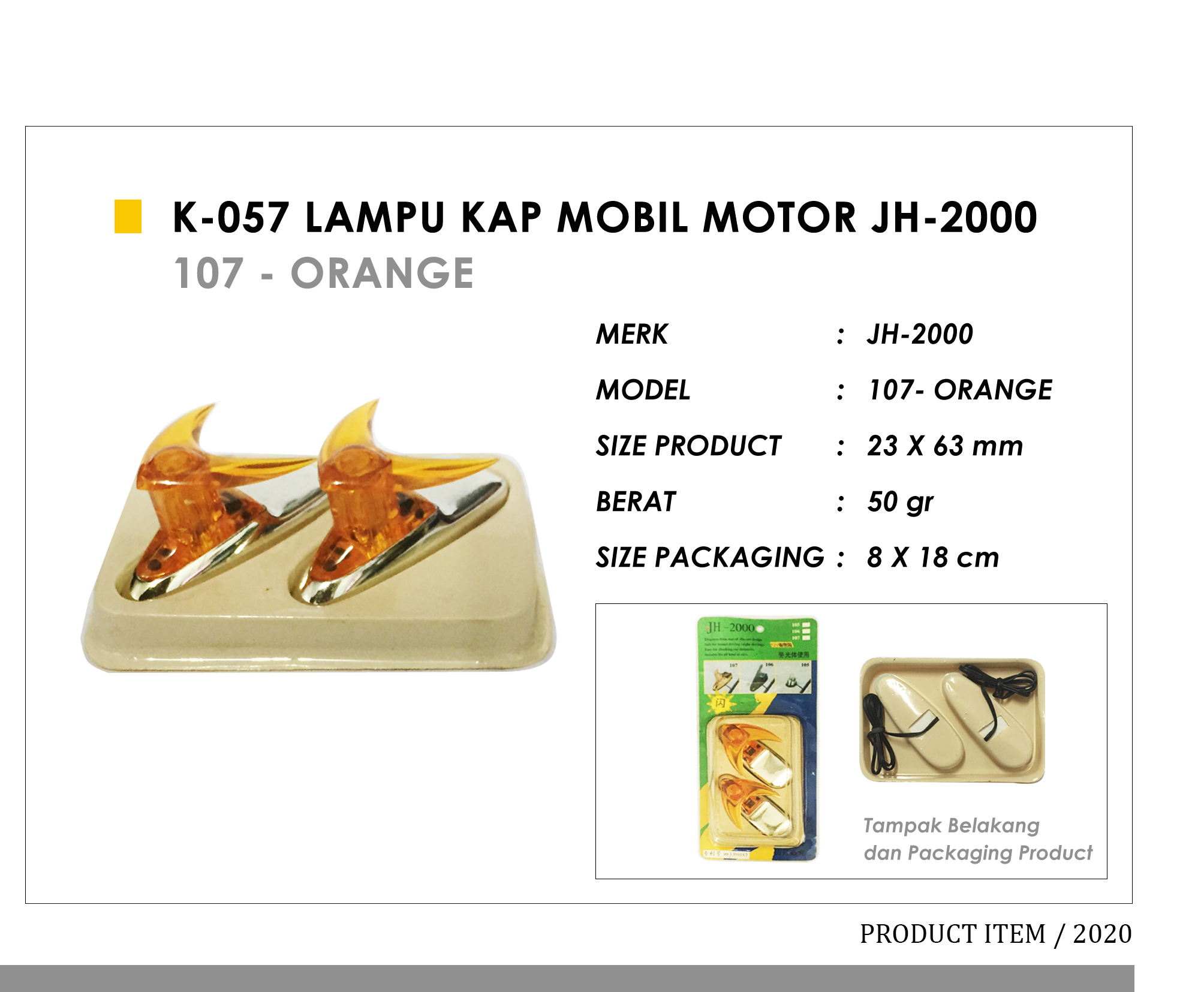 K-057 Lampu Kap Mobil Motor JH-2000