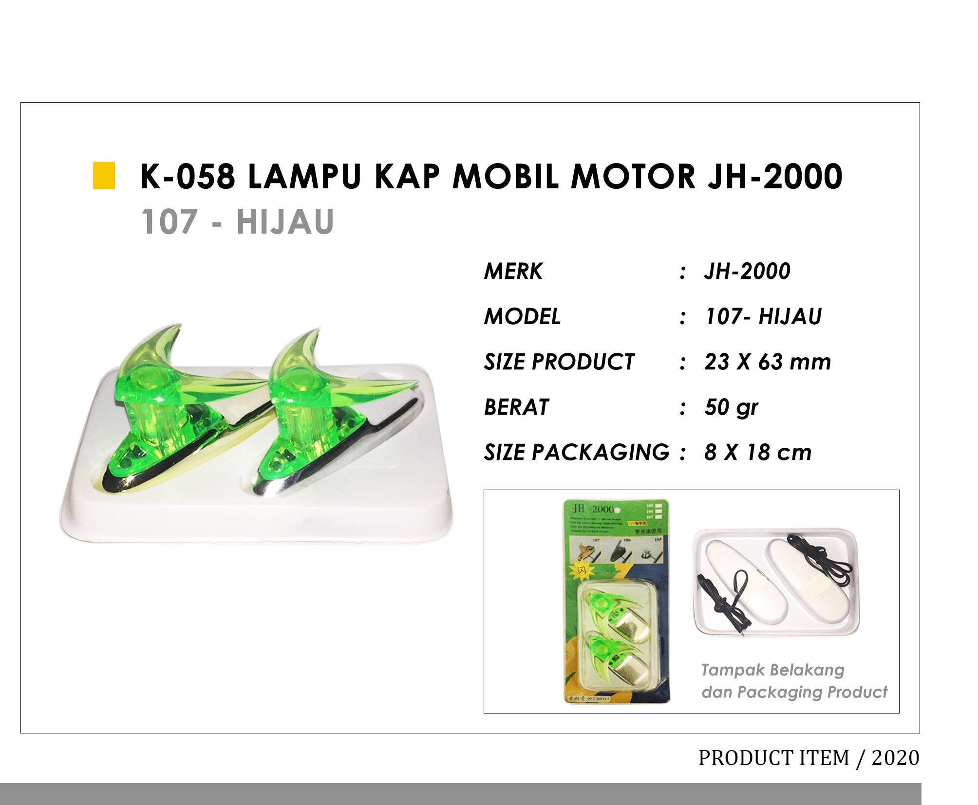 K-058 Lampu Kap Mobil Motor JH-2000