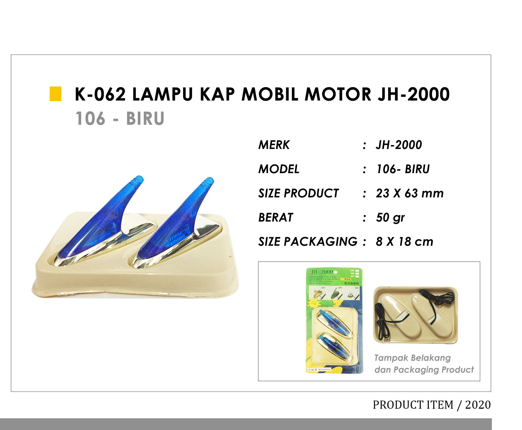 K-062 Lampu Kap Mobil Motor JH-2000