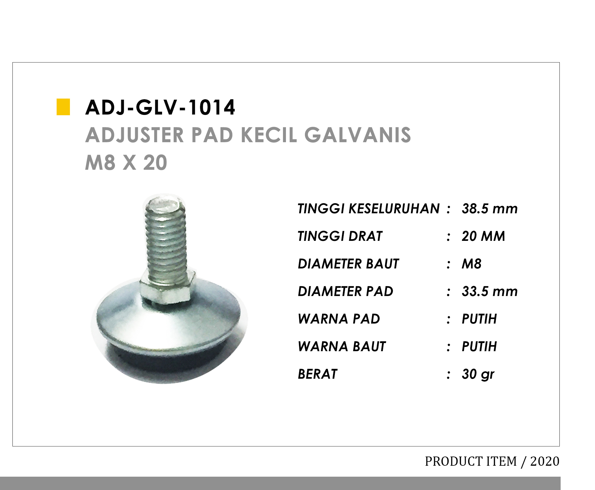 1014 - Adjuster Pad Kecil Galvanis M8 x 20