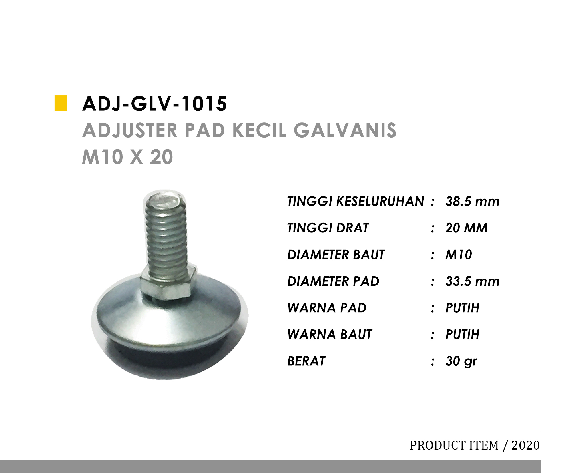 1015 - Adjuster Pad Kecil Galvanis M10 X 20