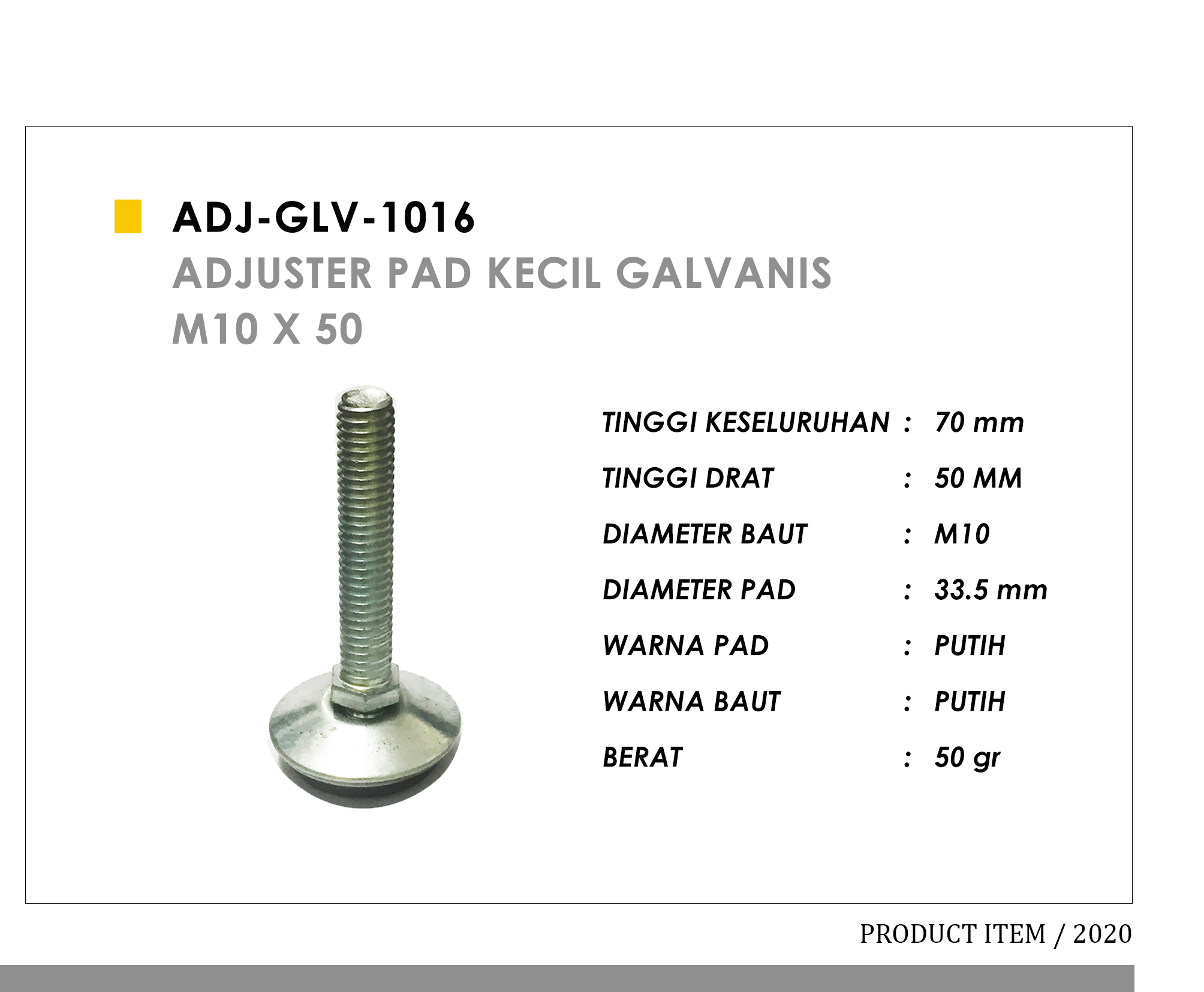 1016 - Adjuster Pad Kecil Galvanis M10 X 50