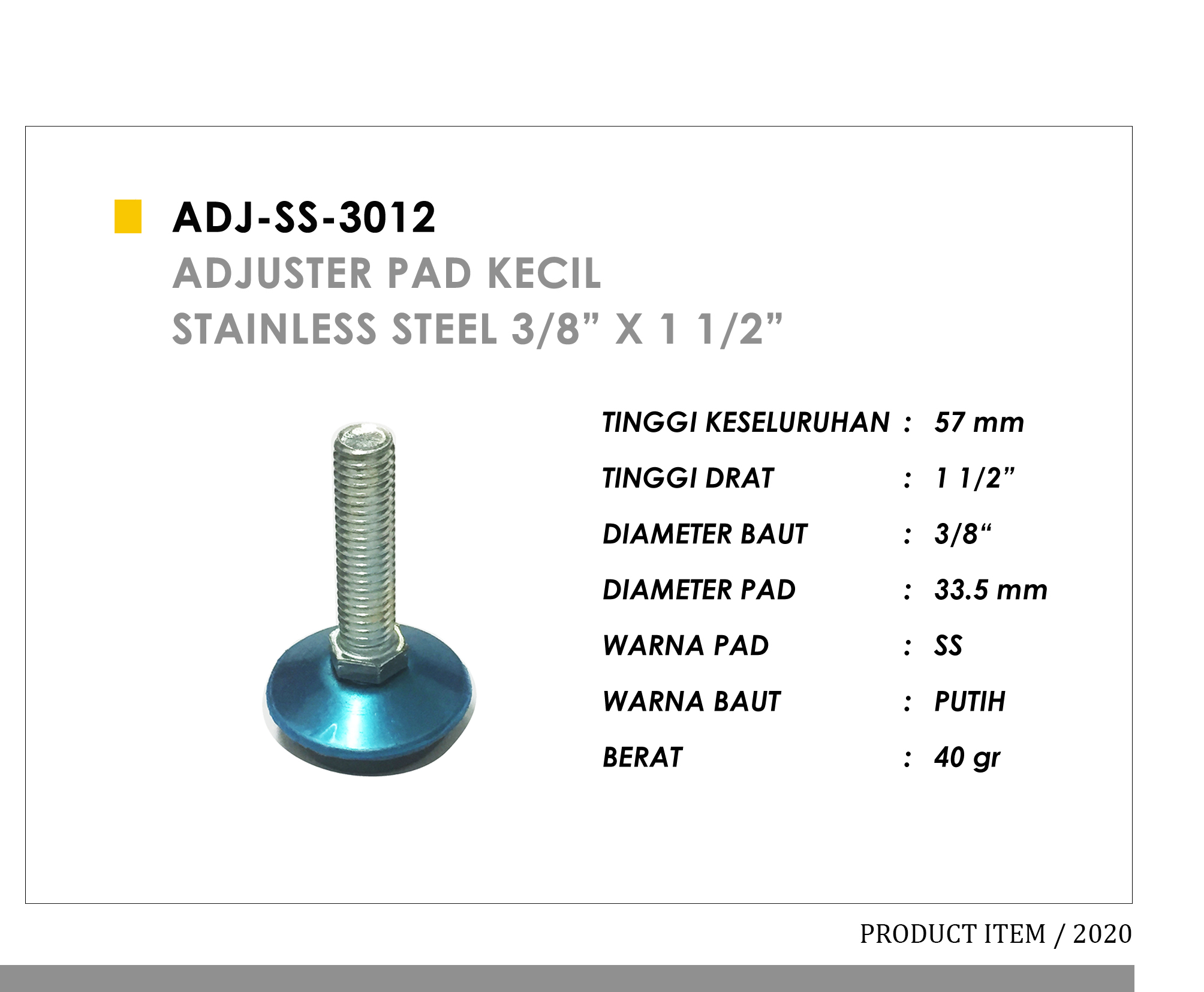 3012 - Adjuster pad kecil stainless steel 3/8" x 1 1/2"
