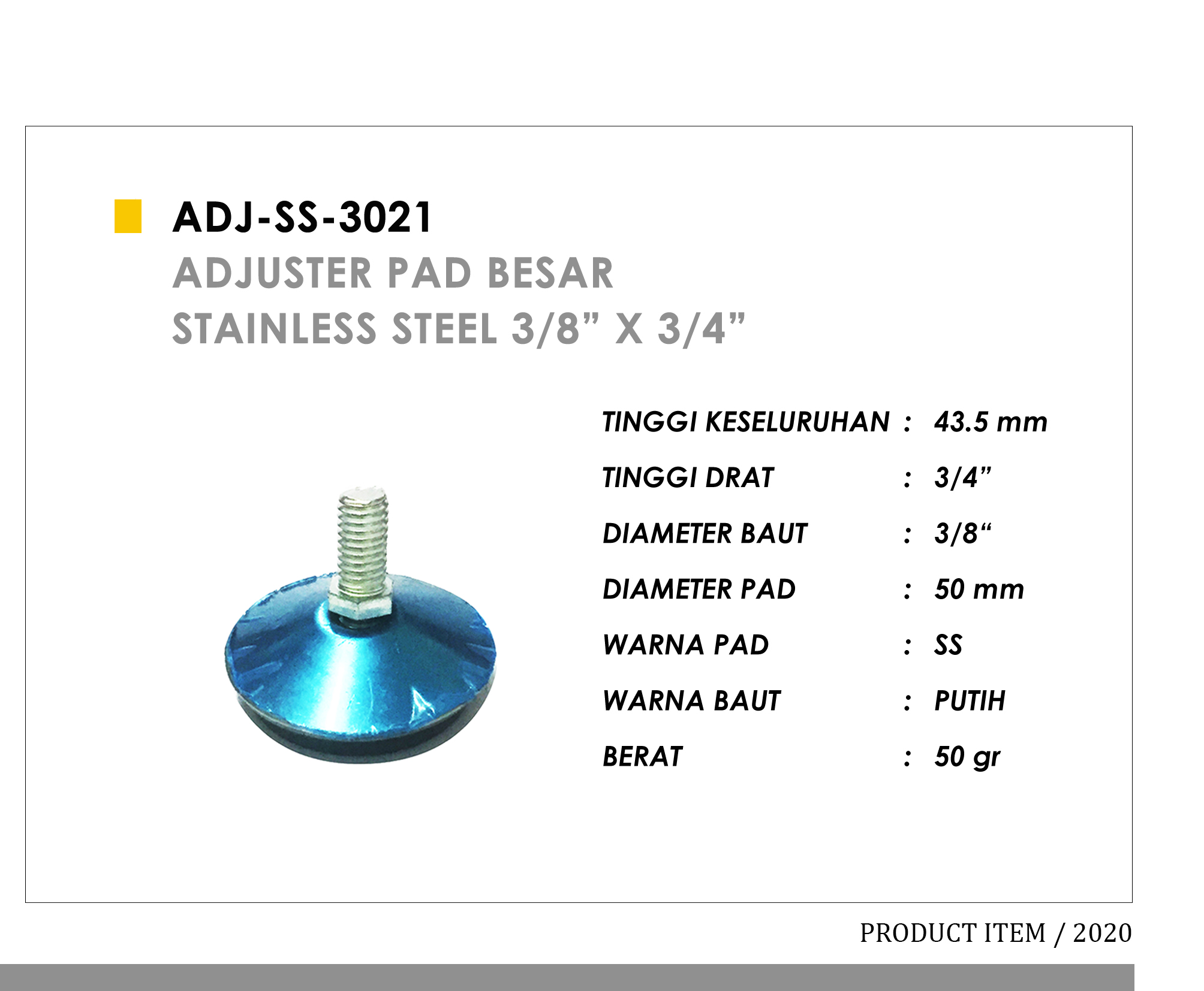 3021 - Adjuster Pad Besar Stainless Steel 3/8" x 3/4"