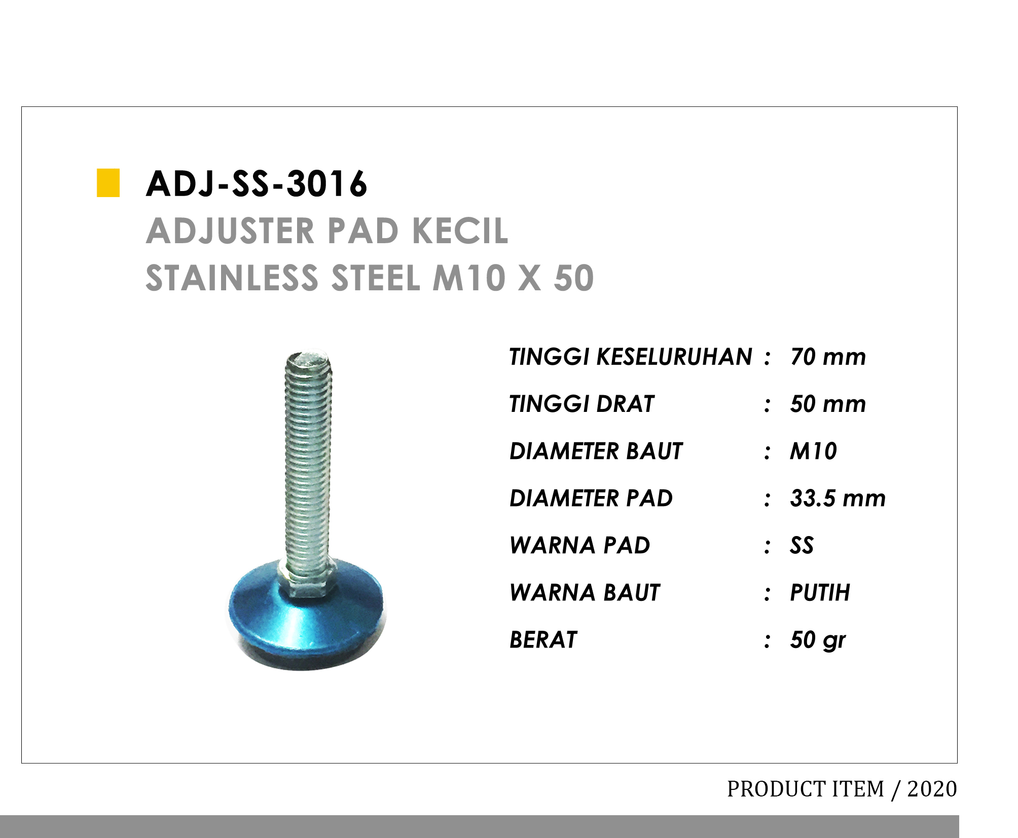 3016 - Adjuster Pad Kecil Stainless Steel M10 x 50
