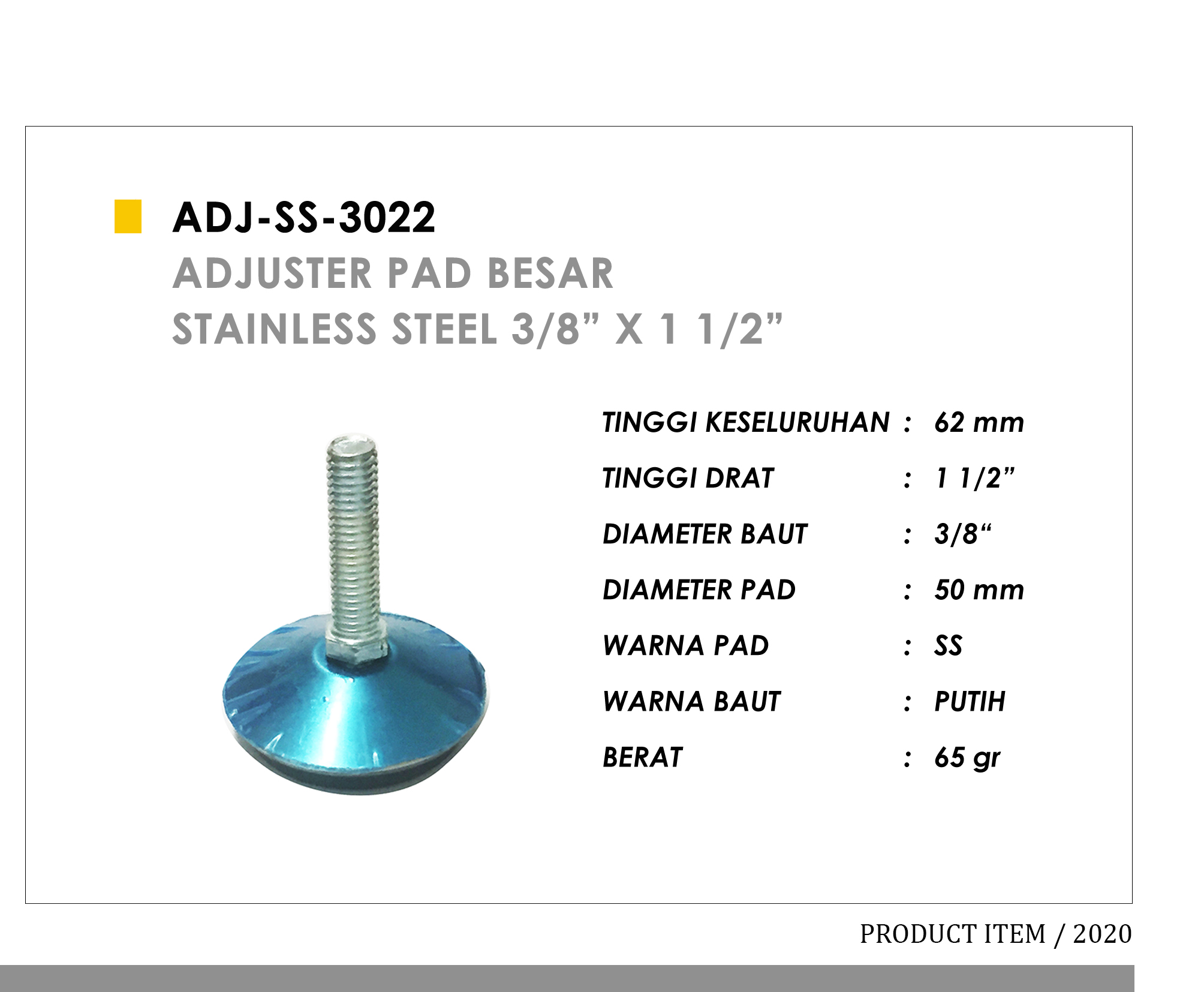 3022 - Adjuster Pad Besar Stainless Steel 3/8" x 1 1/2"
