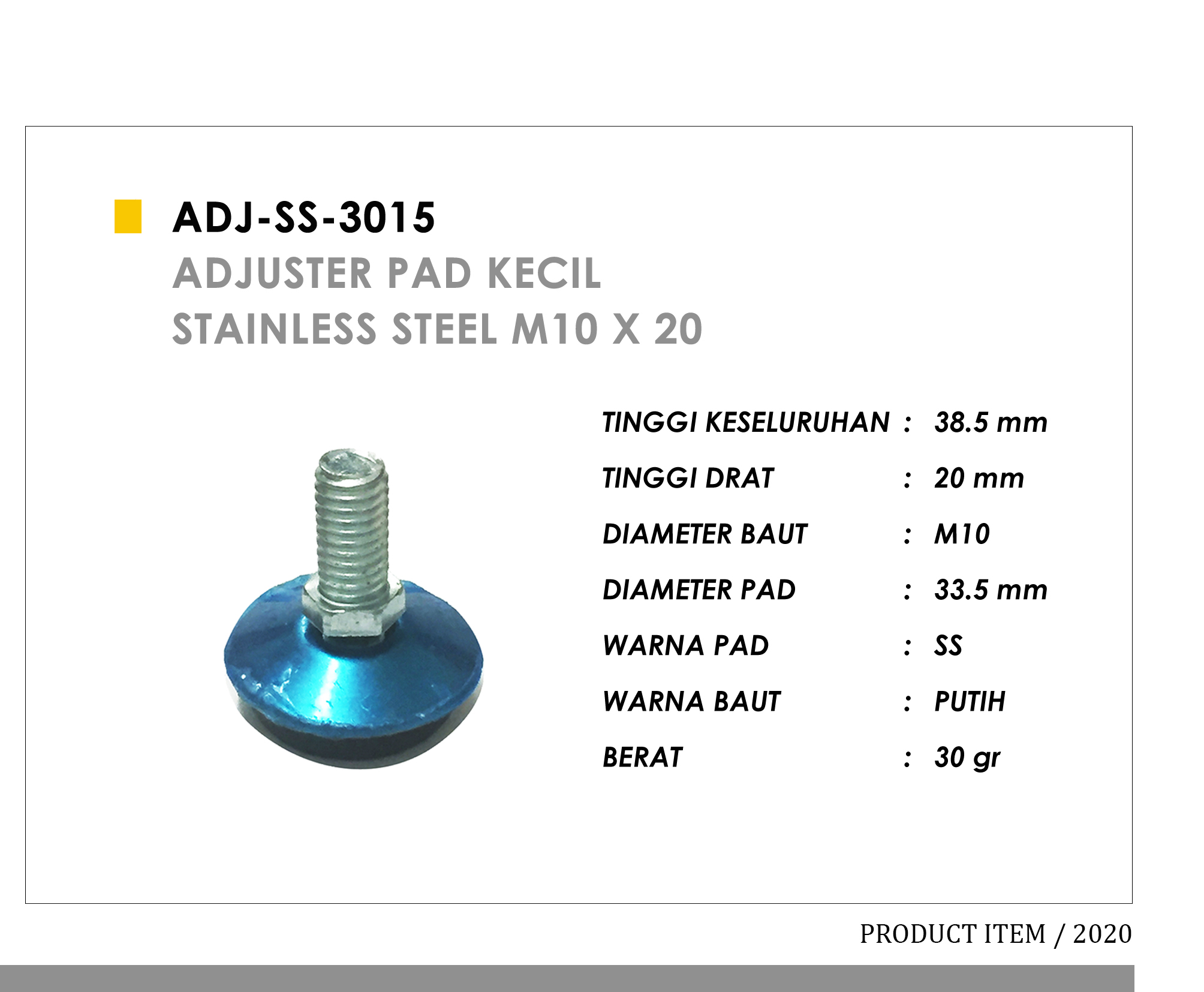 3015 - Adjuster Pad Kecil Stainless Steel M10 x 20