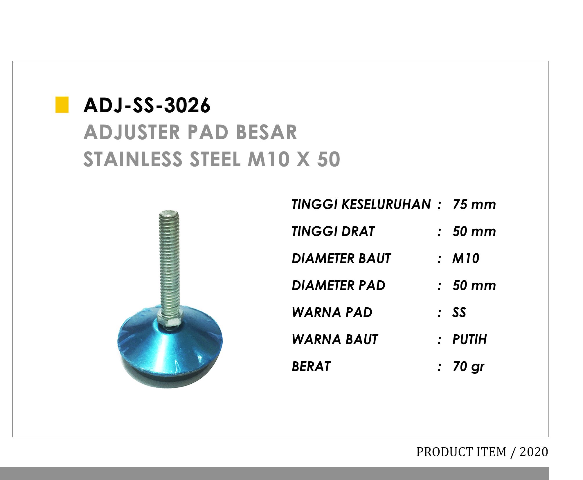 3026 - Adjuster Pad Besar Stainless Steel M10 x 50