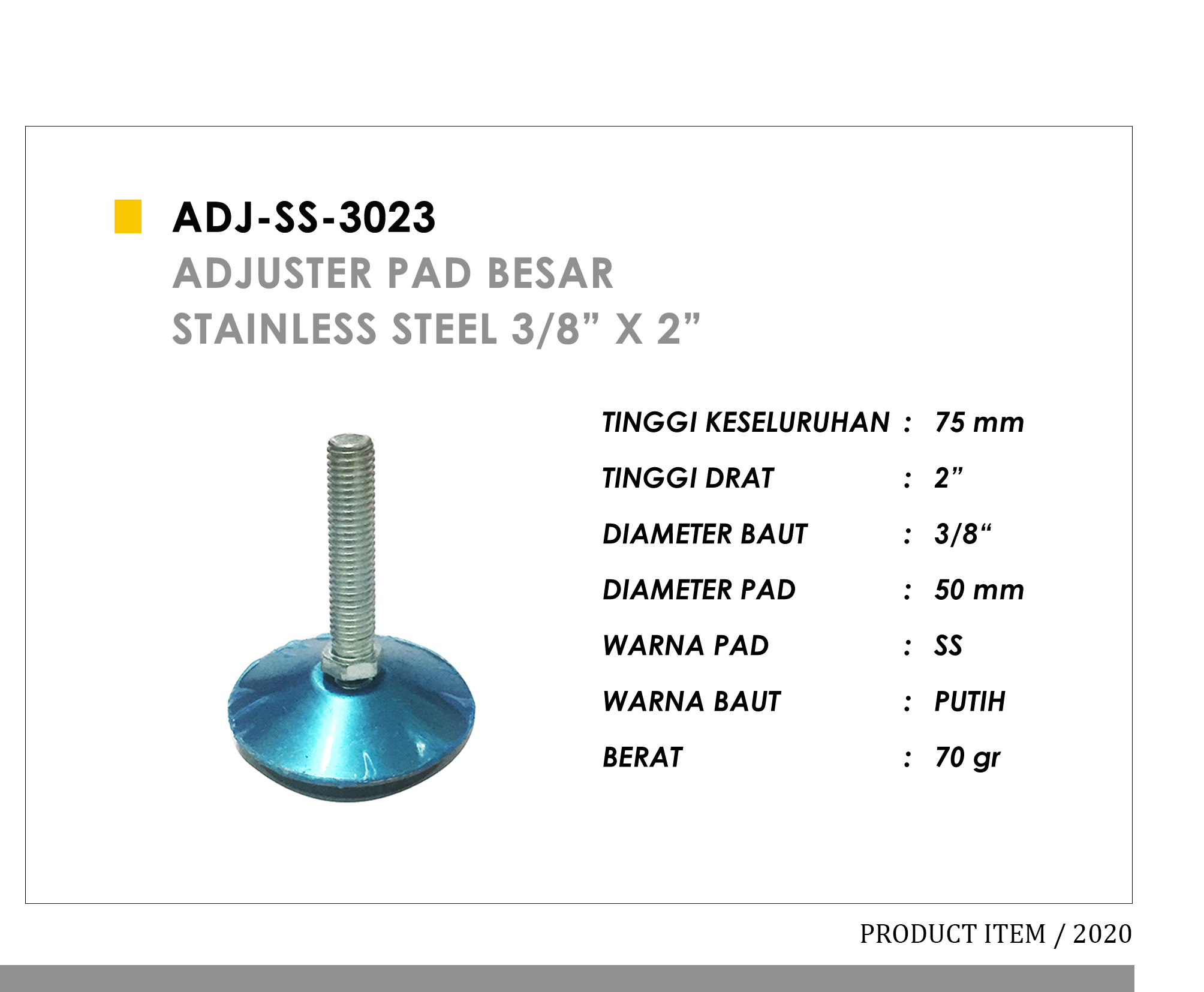 3023 - Adjuster Pad Besar Stainless Steel 3/8'' x 2''