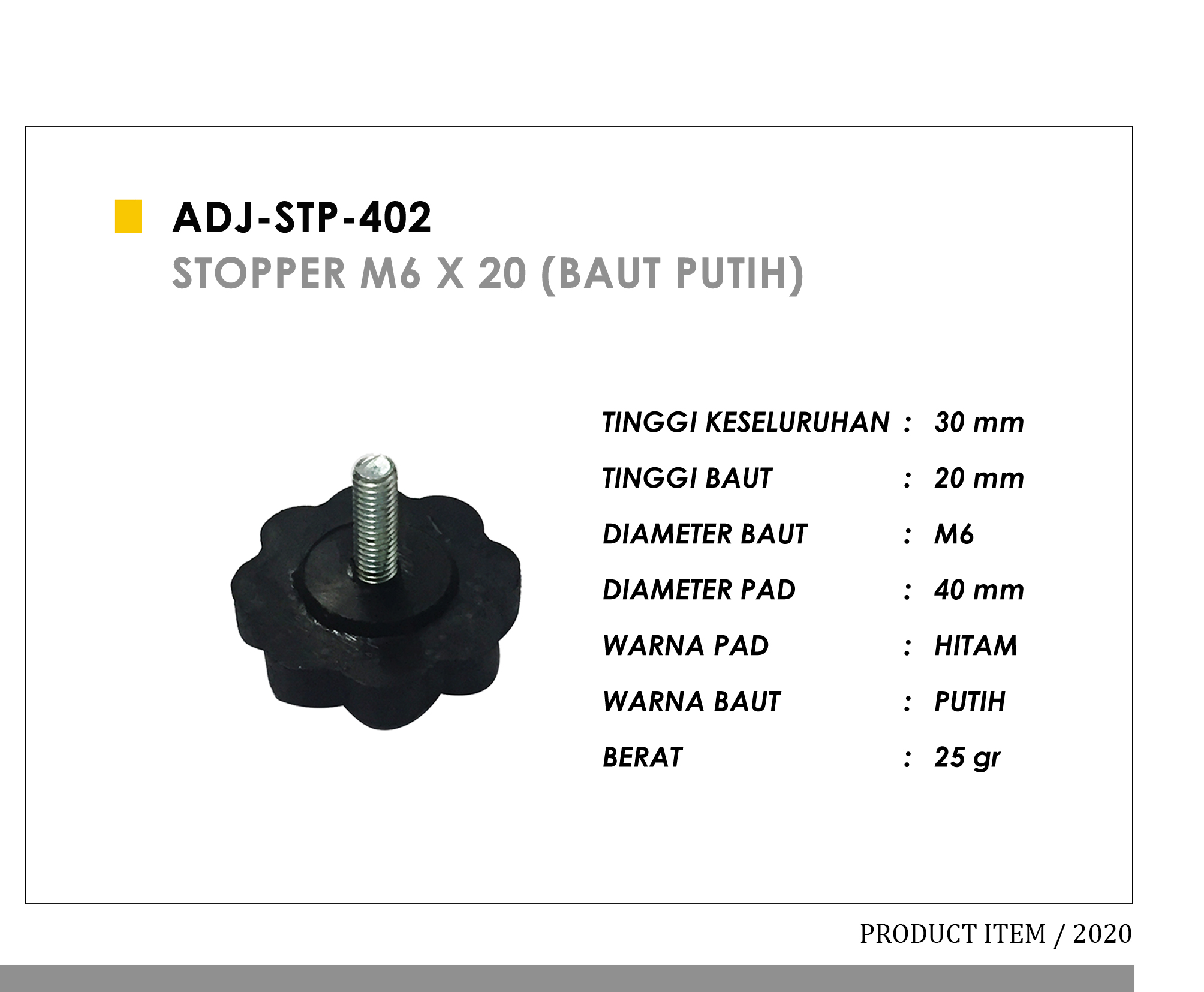 Stopper M6 x 20 (Baut Putih)