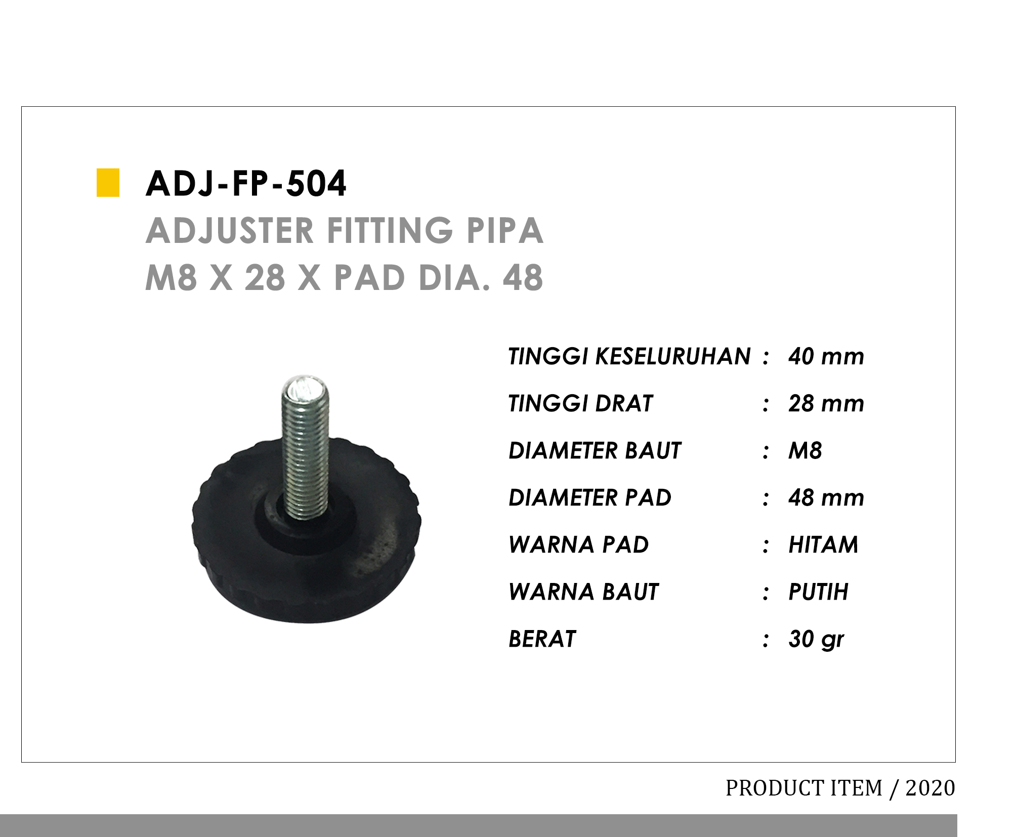 504 - Adjuster Fitting Pipa M8 x 28 x Pad Dia. 48