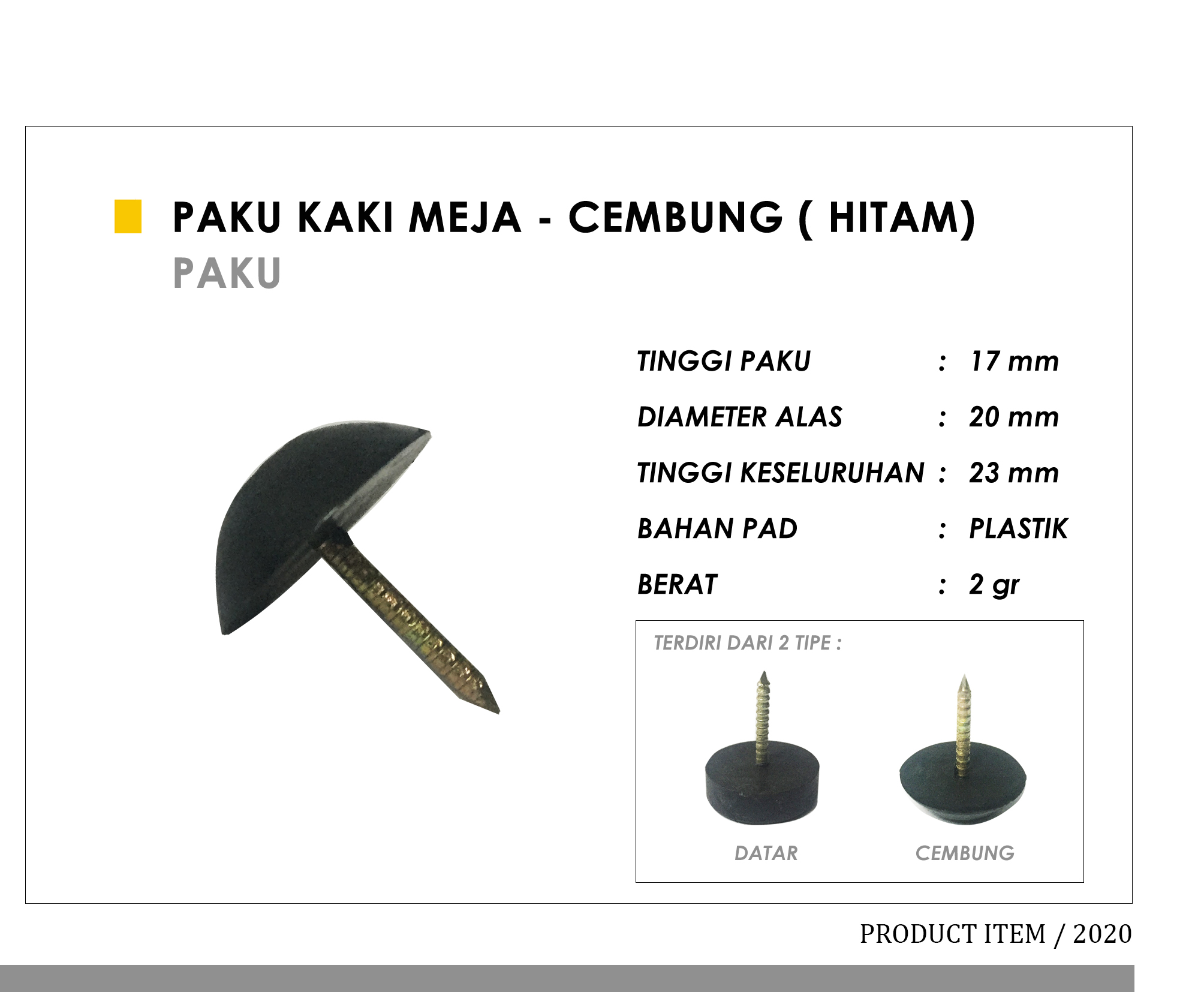Paku kaki meja - cembung (hitam)
