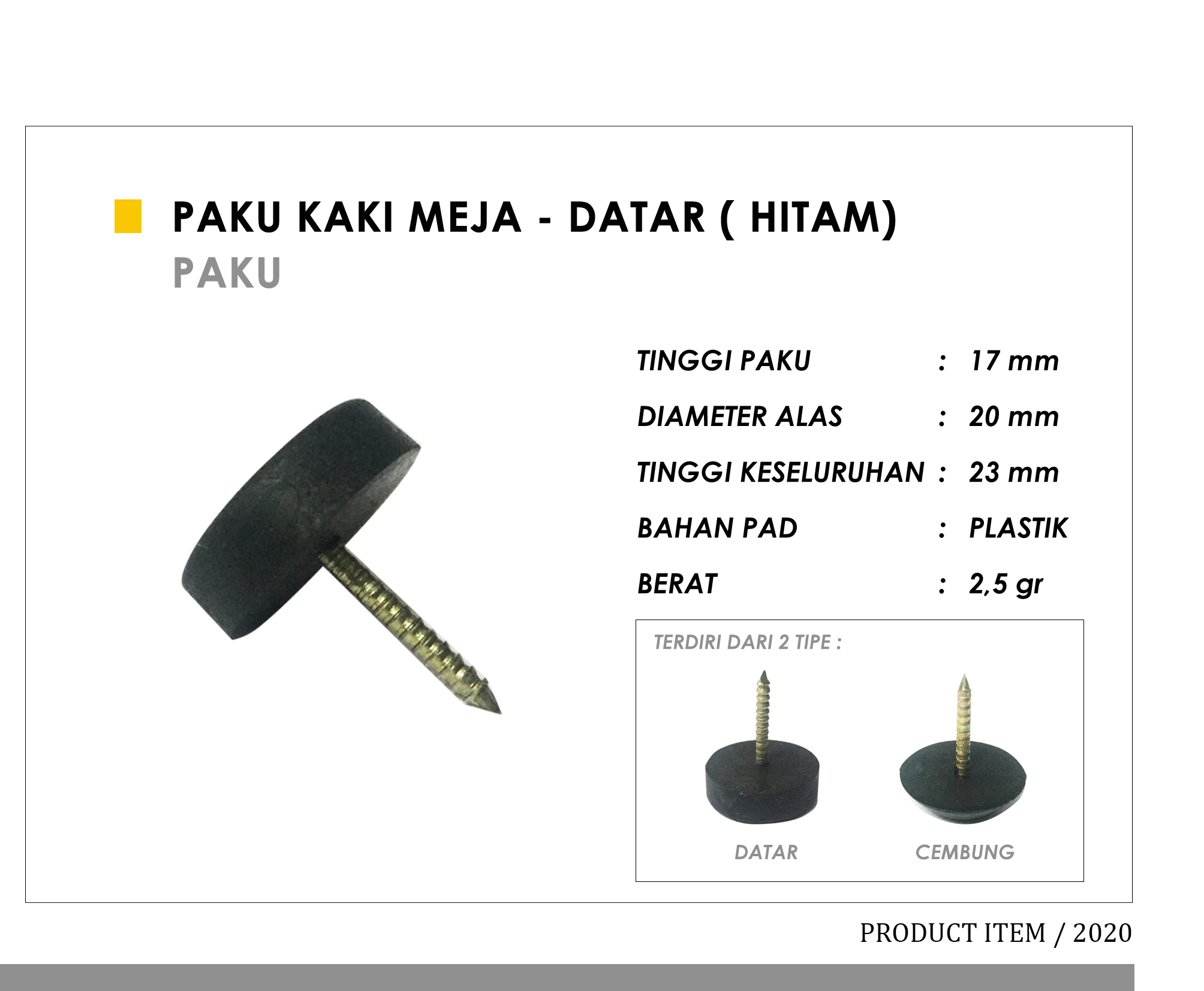 Paku Kaki Meja - Datar (Hitam)