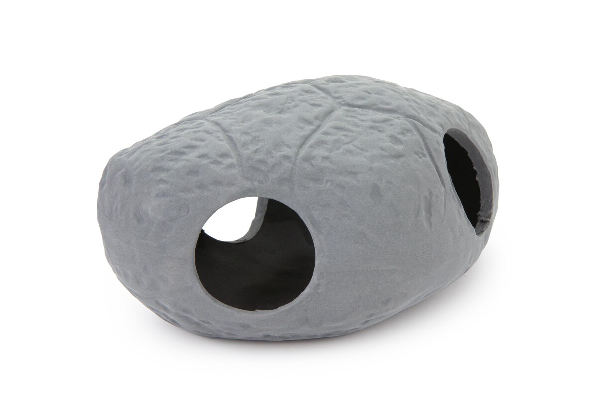 Keraminė dekoracija - akmuo su skylutėmis akvariumui ir terariumui Happet U933 - 12 cm pilka