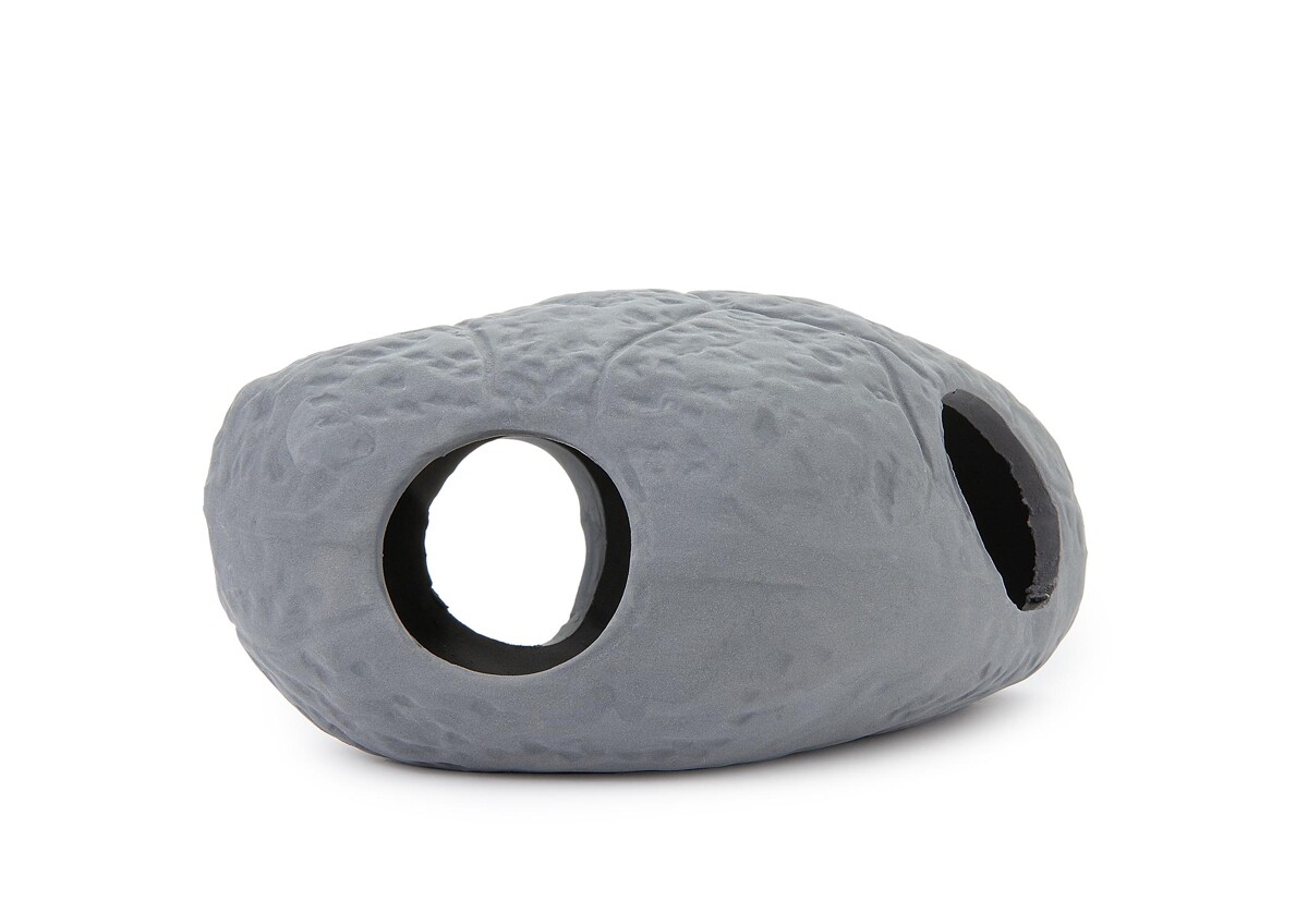 Keraminė dekoracija - akmuo su skylutėmis akvariumui ir terariumui Happet U933 - 12 cm pilka