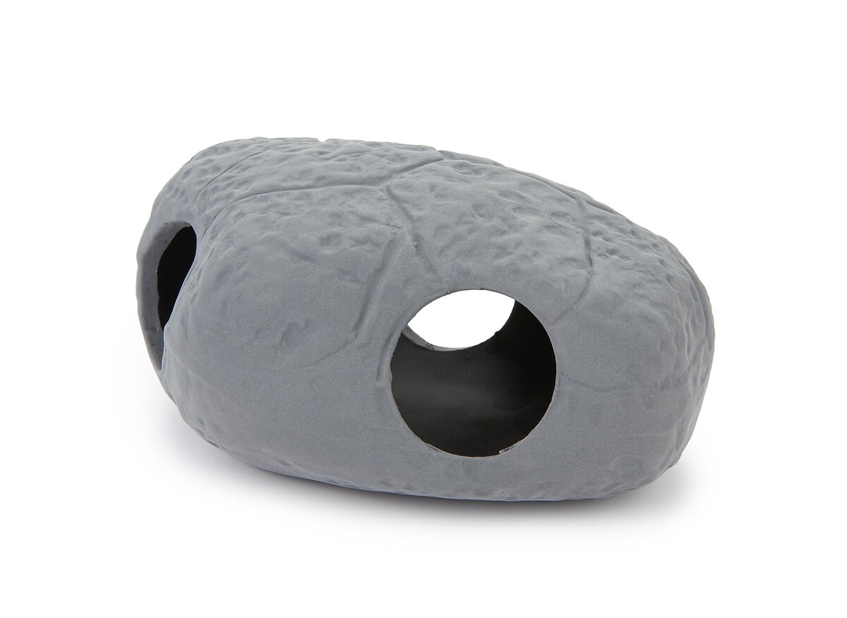 Keraminė dekoracija - akmuo su skylutėmis akvariumui ir terariumui Happet U933 - 12 cm pilka