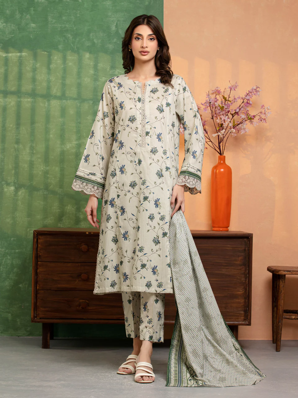 Edenrobe Premium Unstitched Printed Lawn 3 Piece