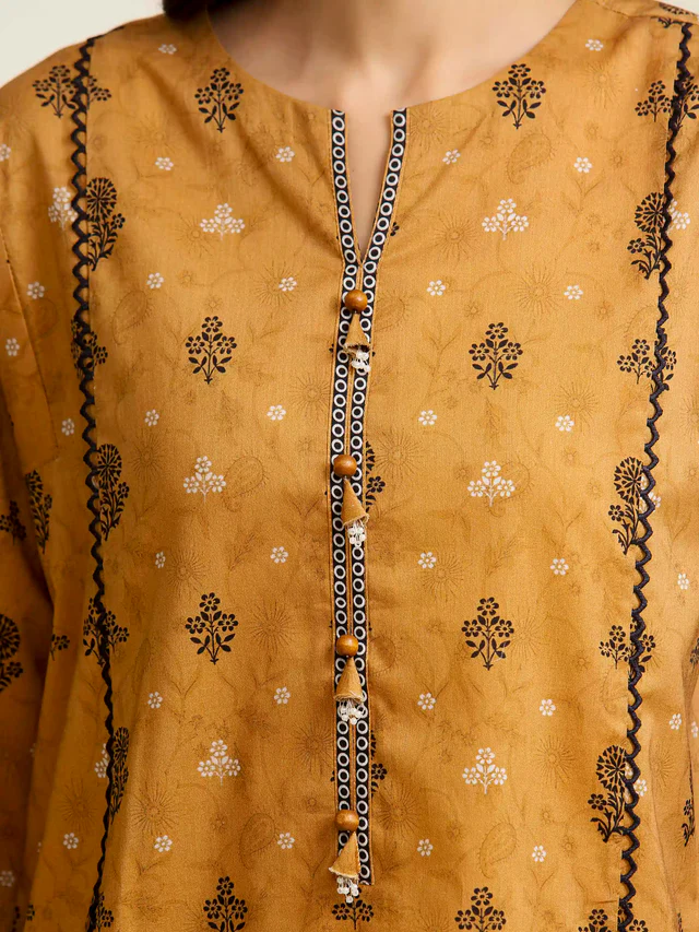 Edenrobe Unstitched Light Brown Printed Lawn 3 Piece