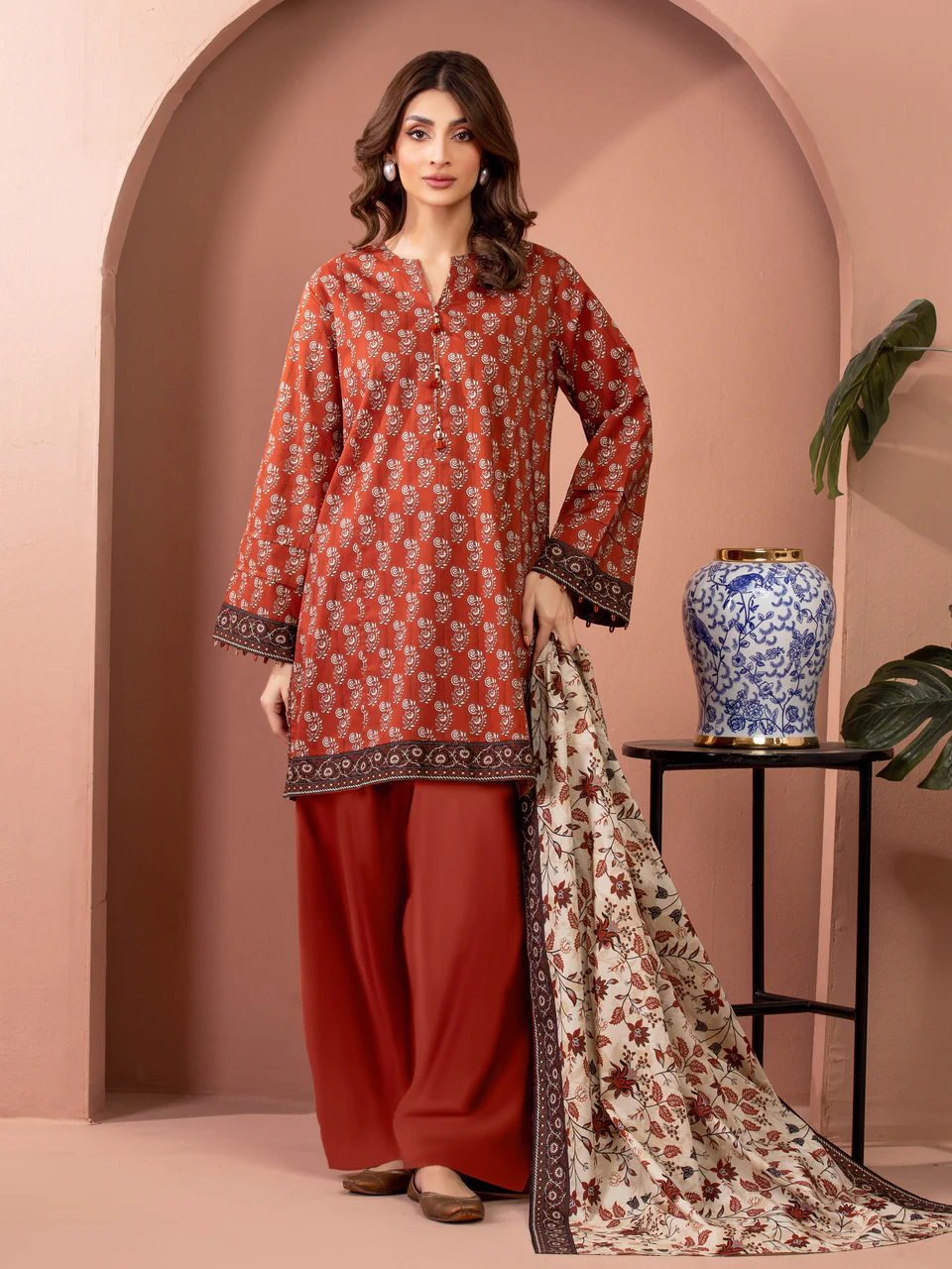   Edenrobe Premium Unstitched  Printed Lawn 3 Piece