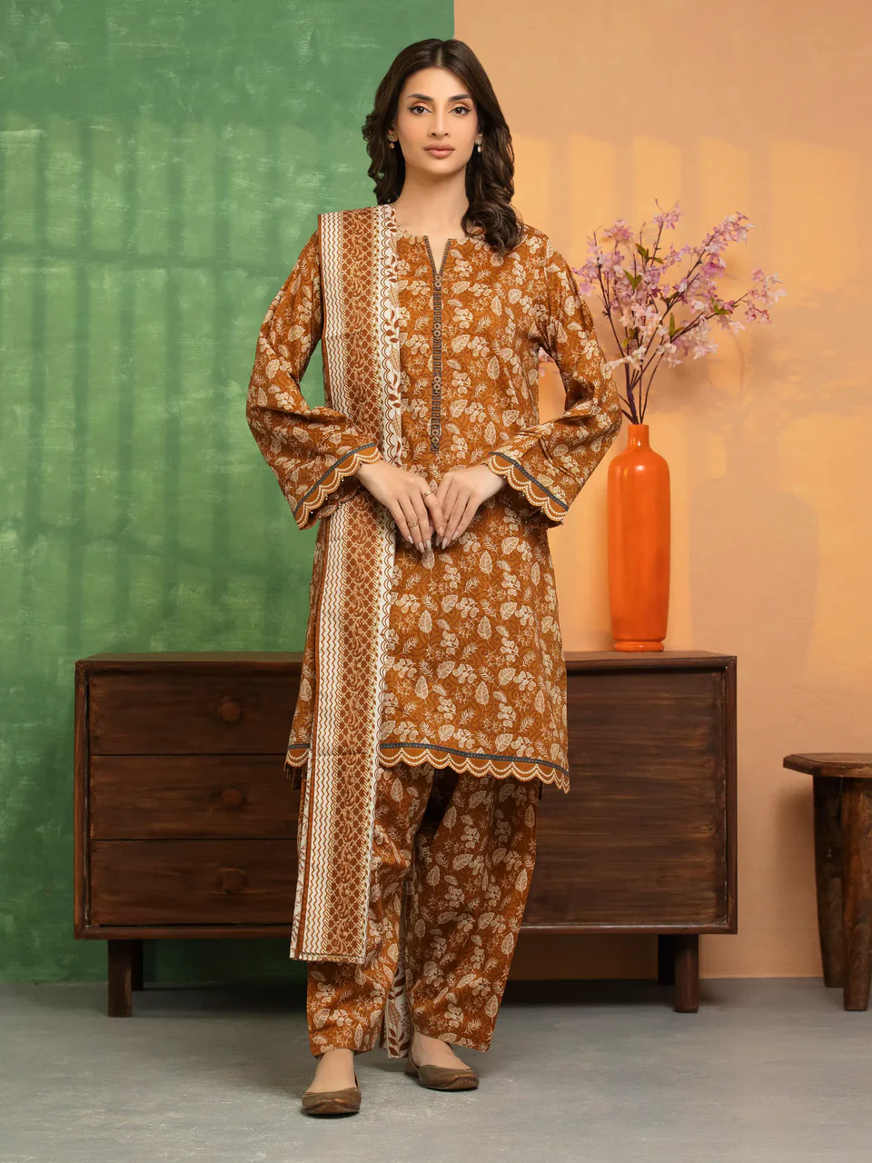 Edenrobe Premium Unstitched Printed Lawn 3 Piece