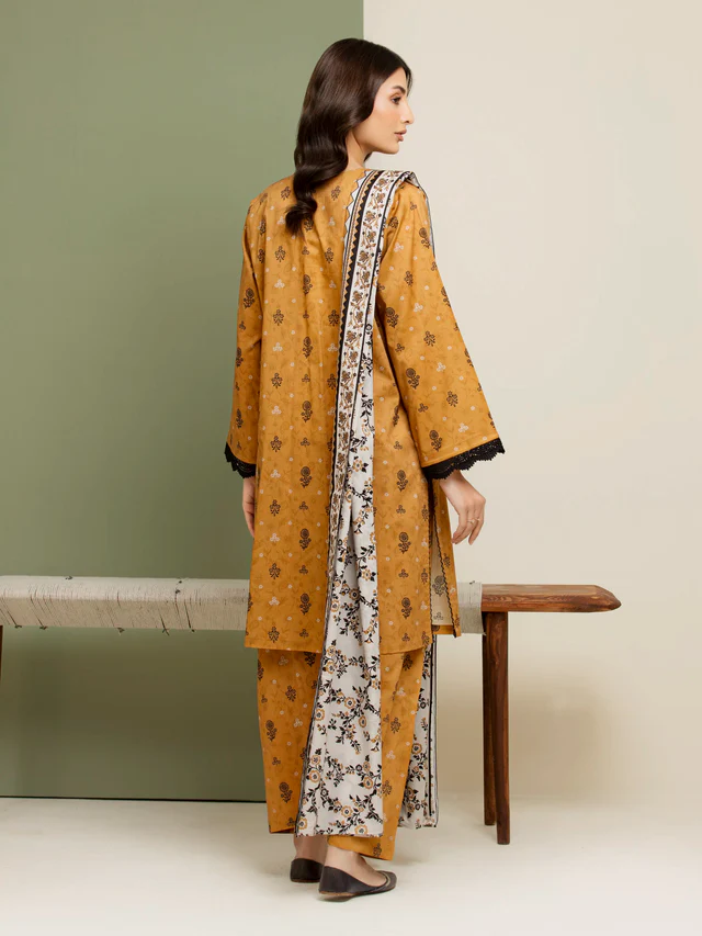 Edenrobe Unstitched Light Brown Printed Lawn 3 Piece