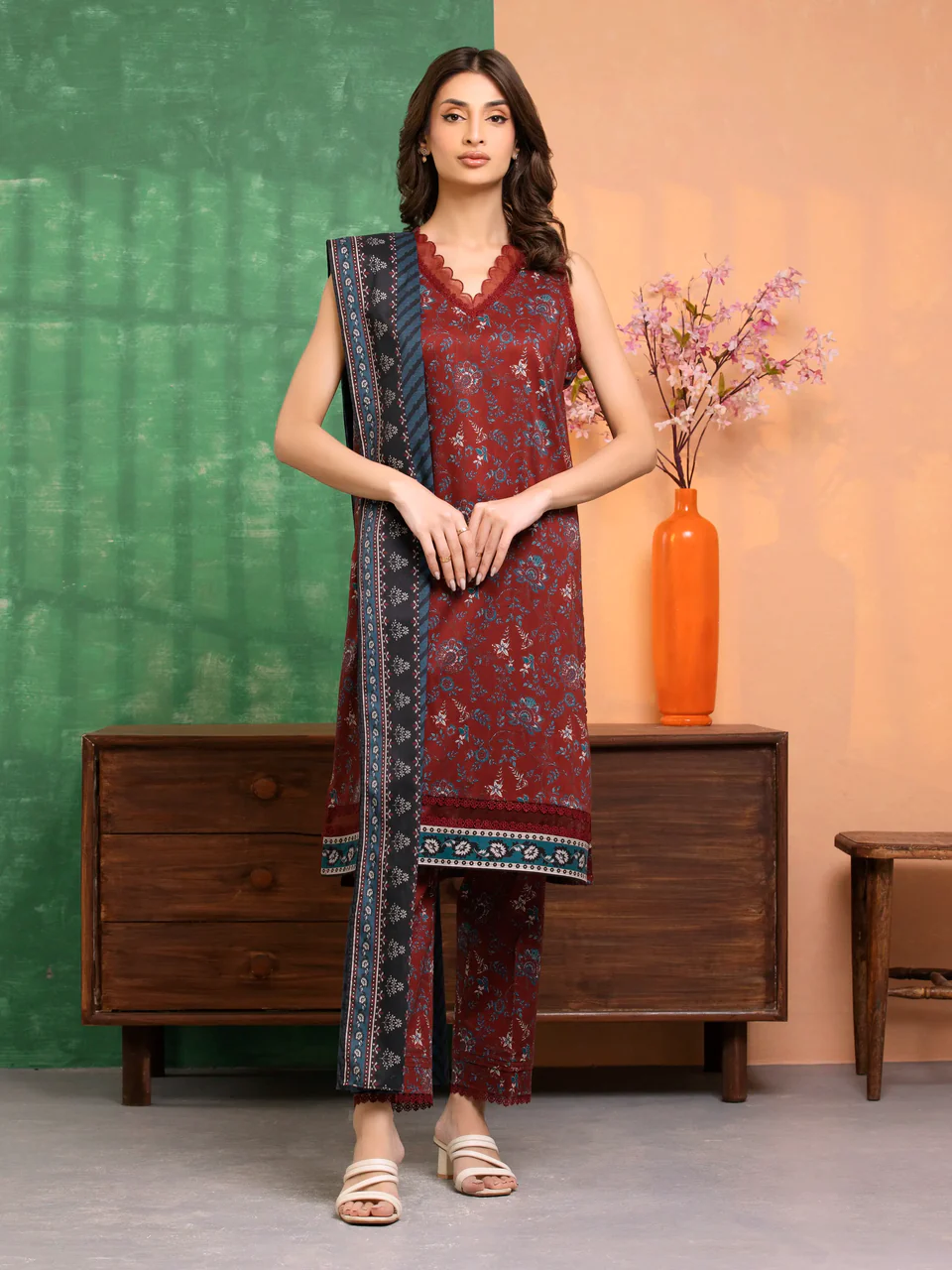 Edenrobe Premium Unstitched Printed Lawn 3 Piece