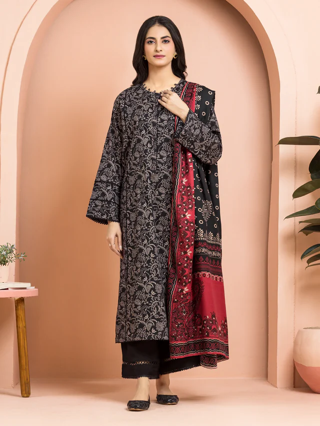 Edenrobe Premium Unstitched Printed Khaddar 3 Piece