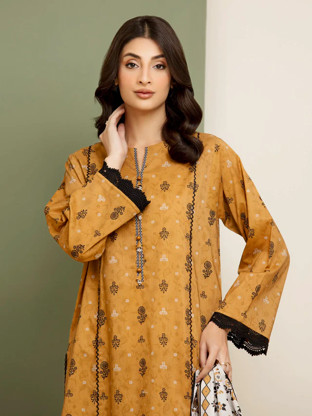 Edenrobe Unstitched Light Brown Printed Lawn 3 Piece