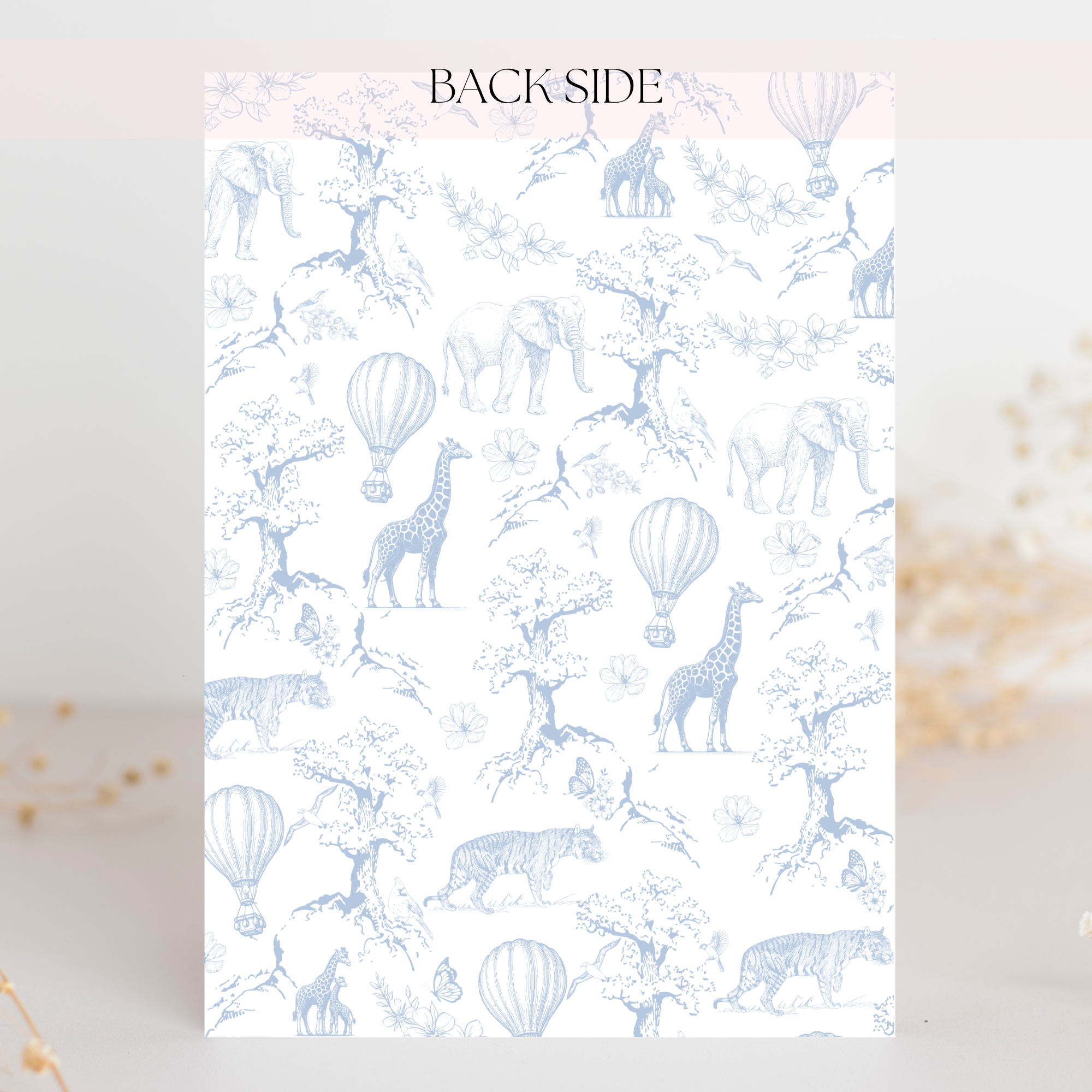 Toile de Jouy Baby Shower Invitation Dusty Blue Safari Theme