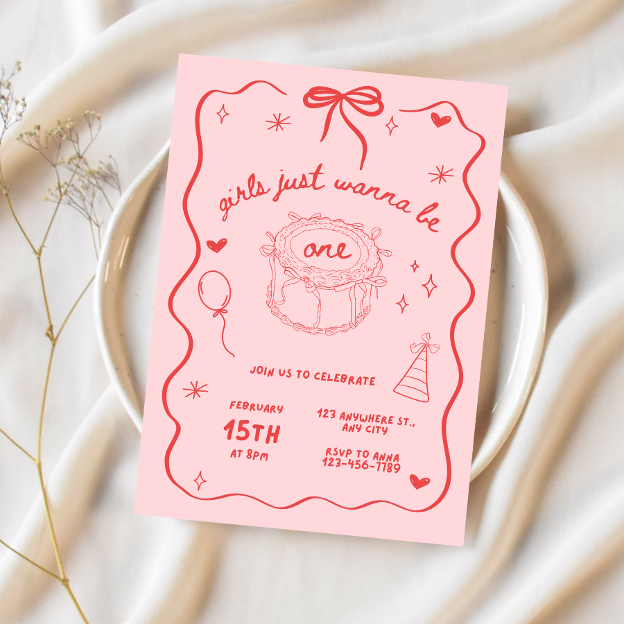 Girls Just Wanna Be One Birthday Invitation