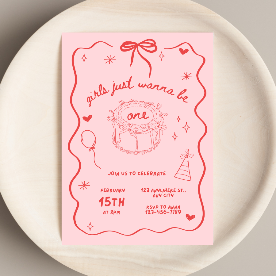 Girls Just Wanna Be One Birthday Invitation