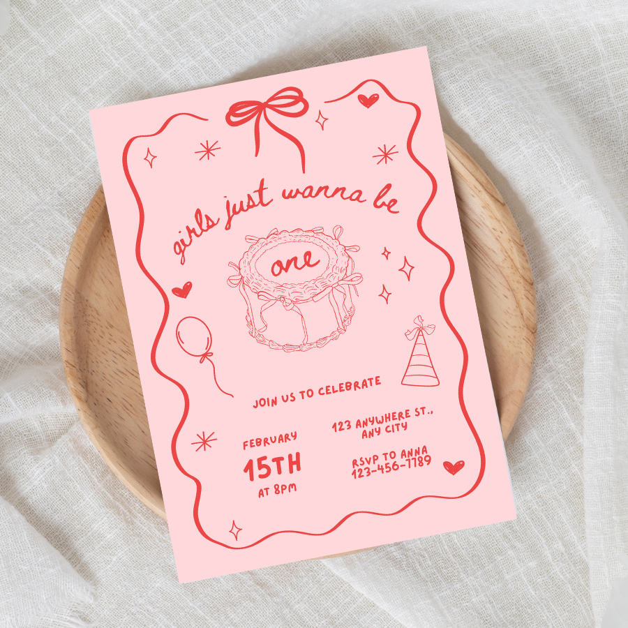 Girls Just Wanna Be One Birthday Invitation