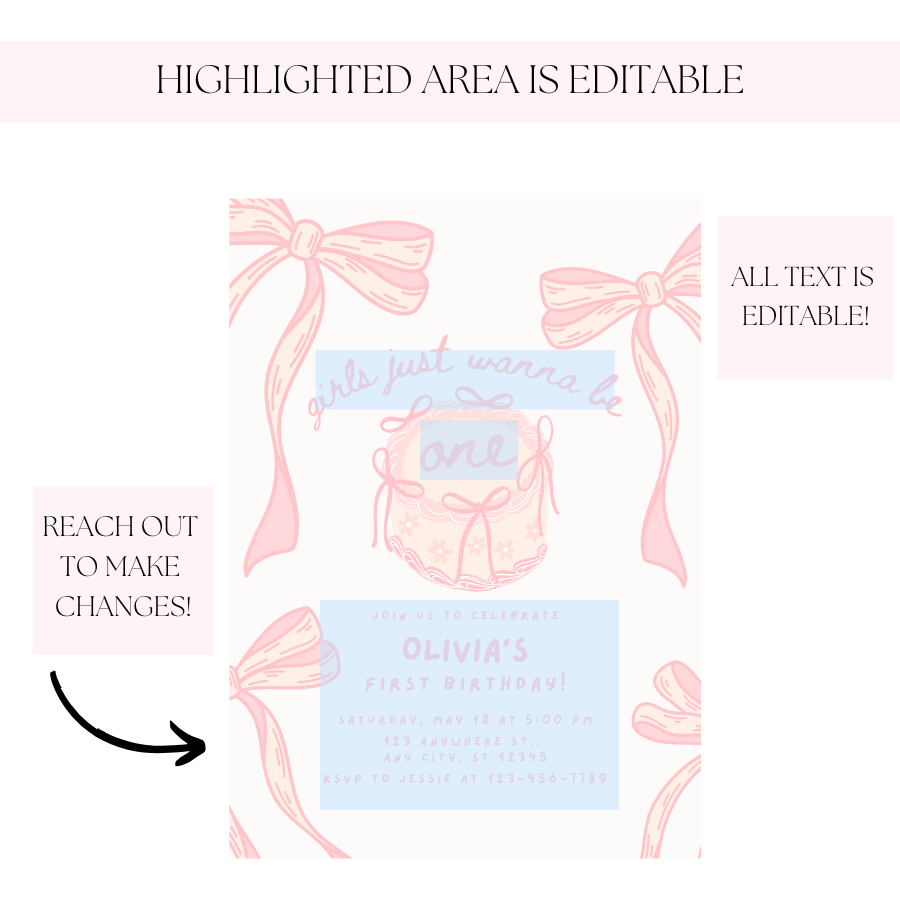 Girls Just Wanna Be One Birthday Invitation