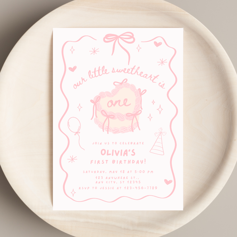 Little Sweetheart Invitation First Birthday Invite