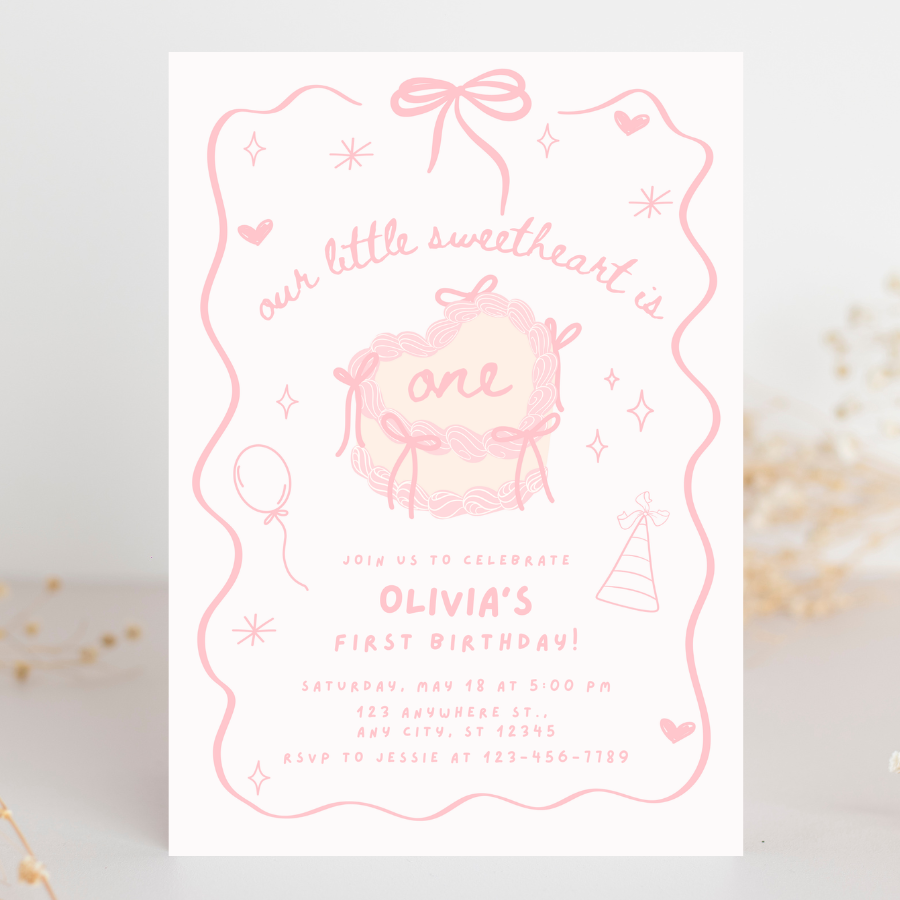 Little Sweetheart Invitation First Birthday Invite