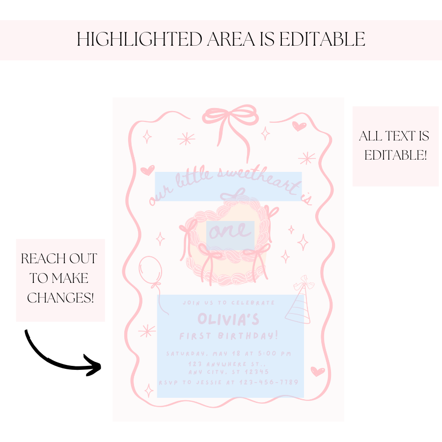 Little Sweetheart Invitation First Birthday Invite